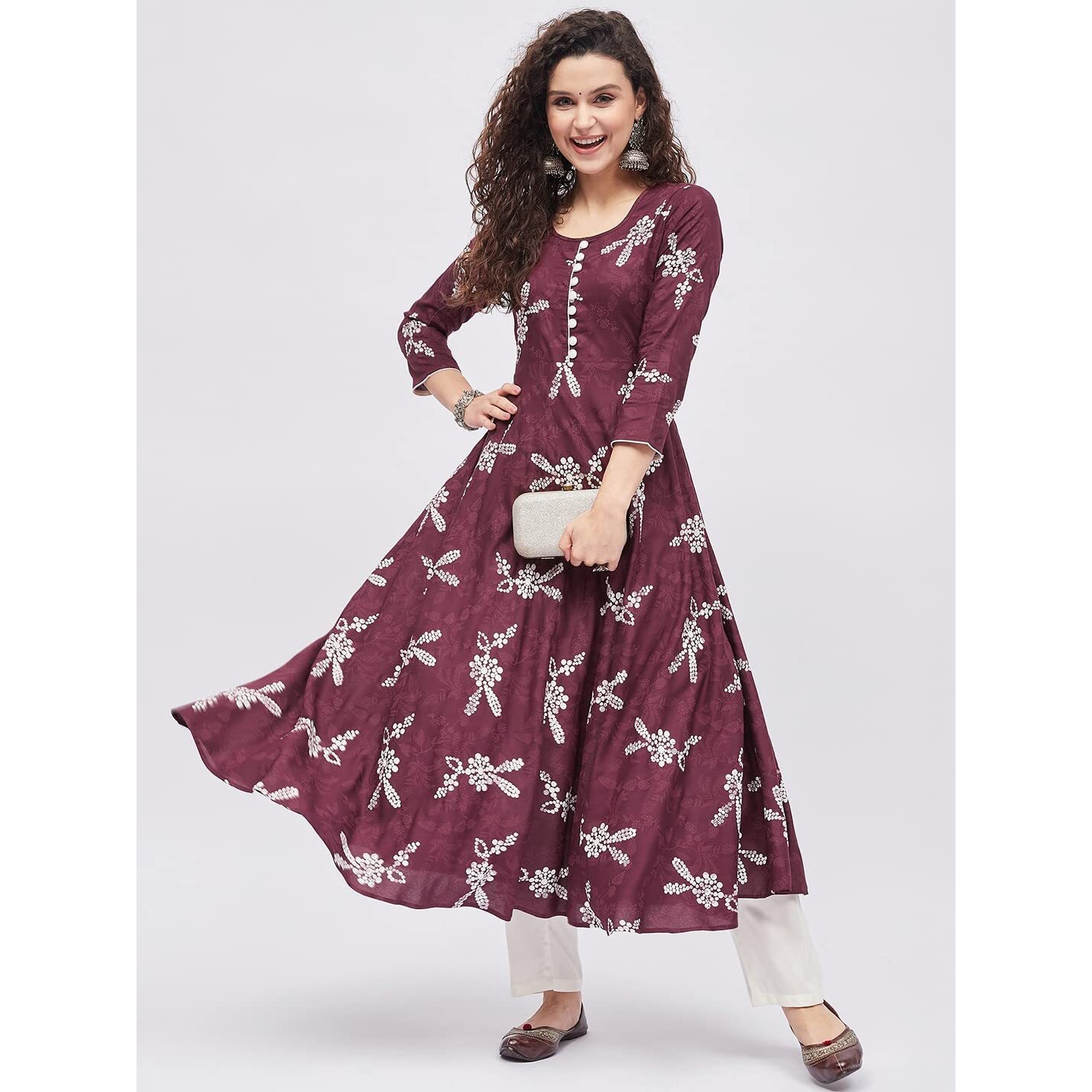 Tissu Women's Rayon Maroon & White Floral Printed A-Line Kurta 2204_Maroon_7XL