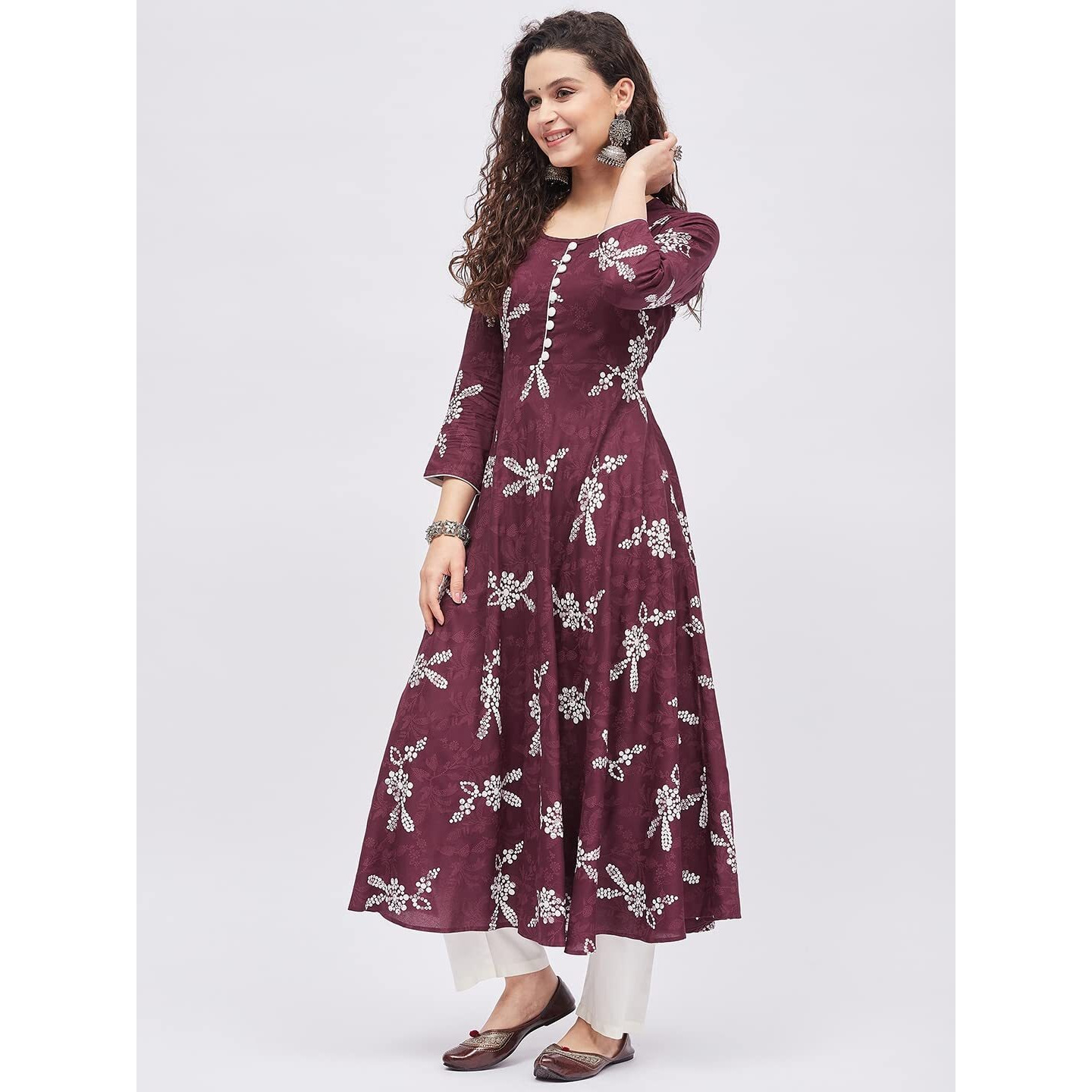 Tissu Women's Rayon Maroon & White Floral Printed A-Line Kurta 2204_Maroon_7XL
