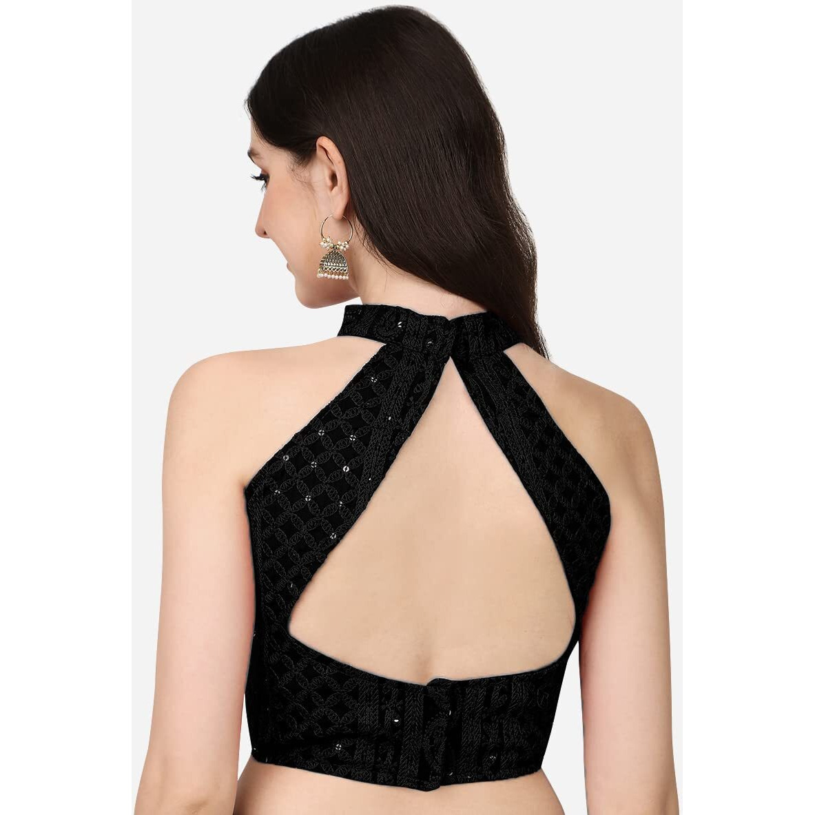 Sumaira Tex Women's Halter Neck Designe Top Solid Chickankari Thread Embrodery Work Readymade Sleeveless Saree Blouse