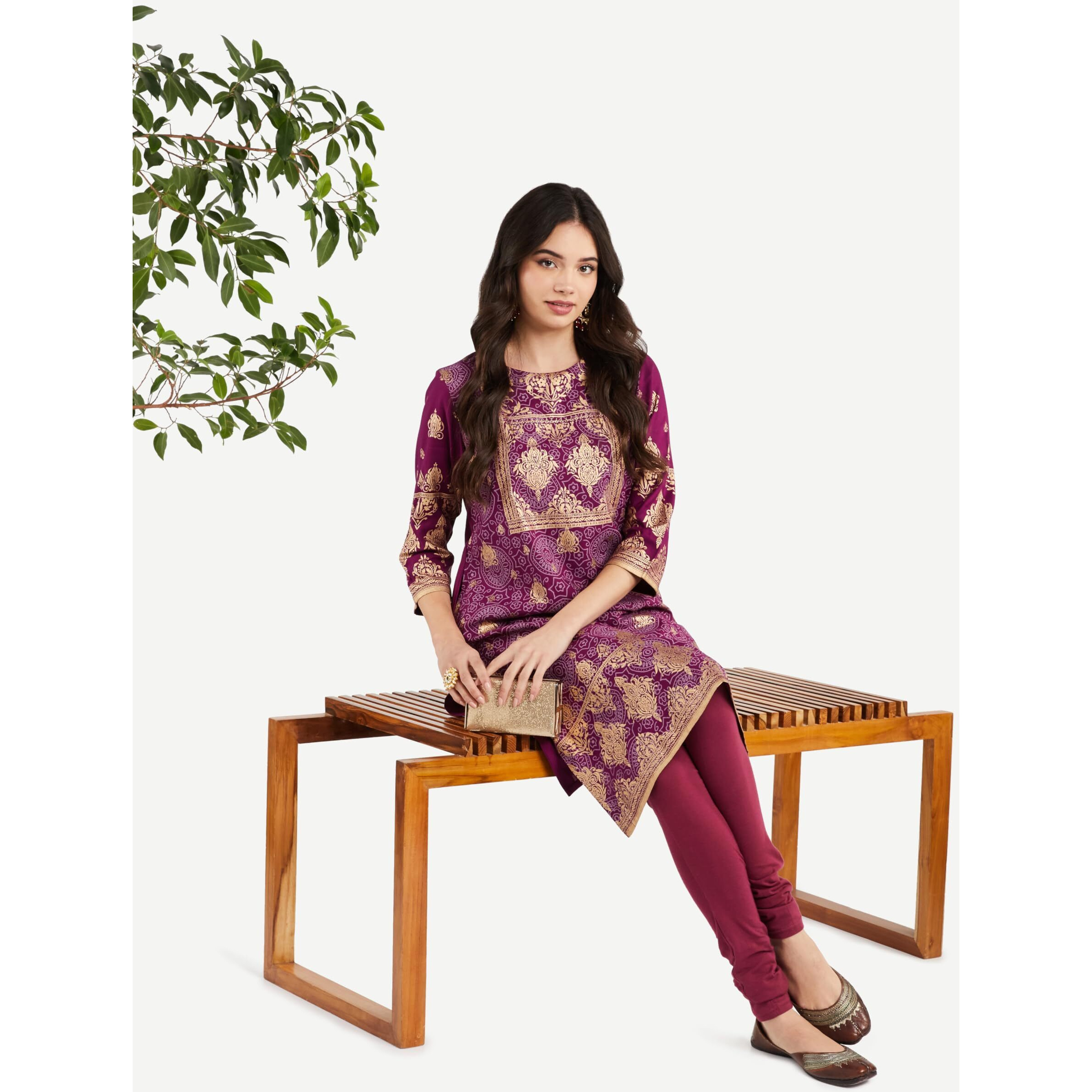 Amazon Brand - Myx Women's Rayon Regular Kurta (MYX-AW23-KU-09_Purple_XS)