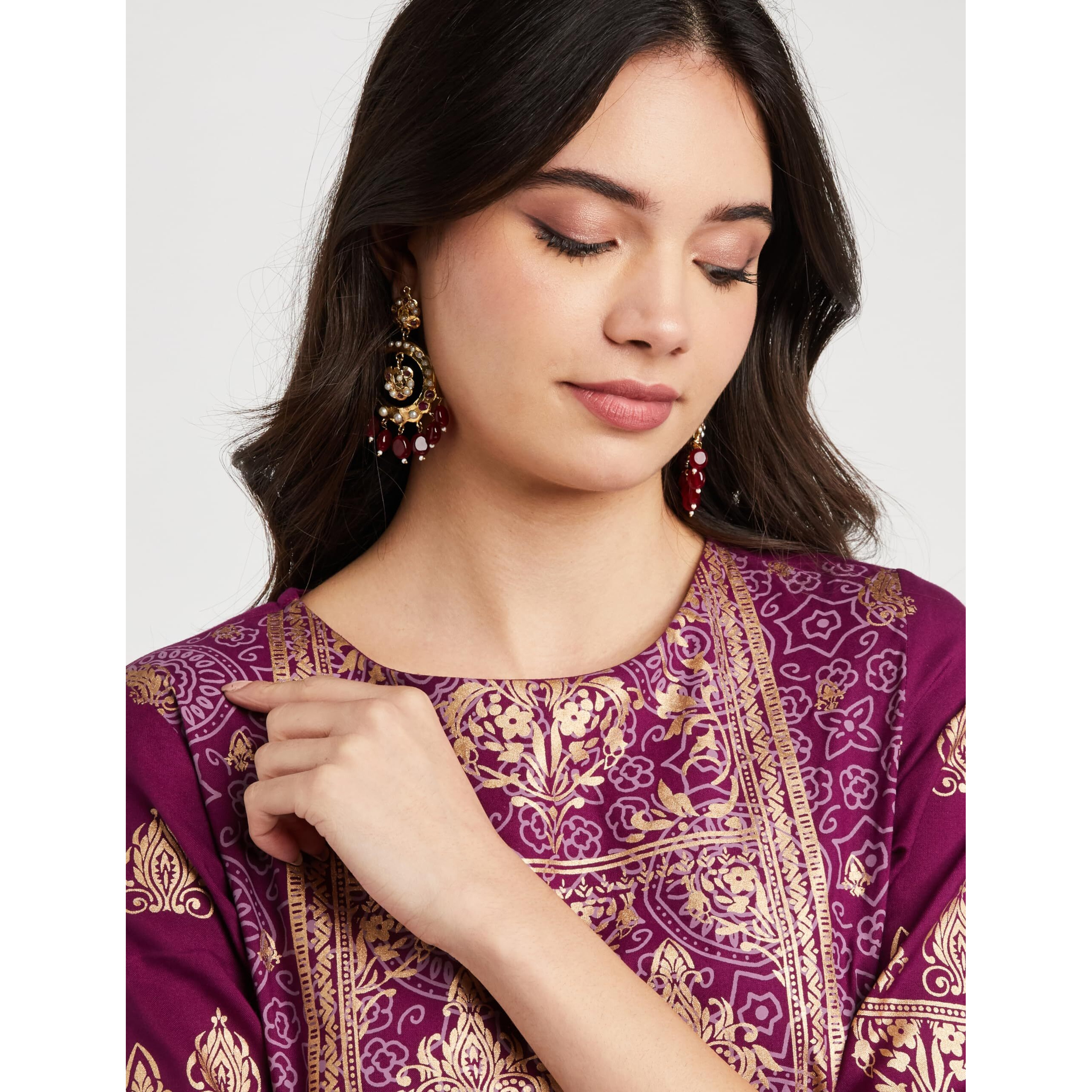 Amazon Brand - Myx Women's Rayon Regular Kurta (MYX-AW23-KU-09_Purple_XS)
