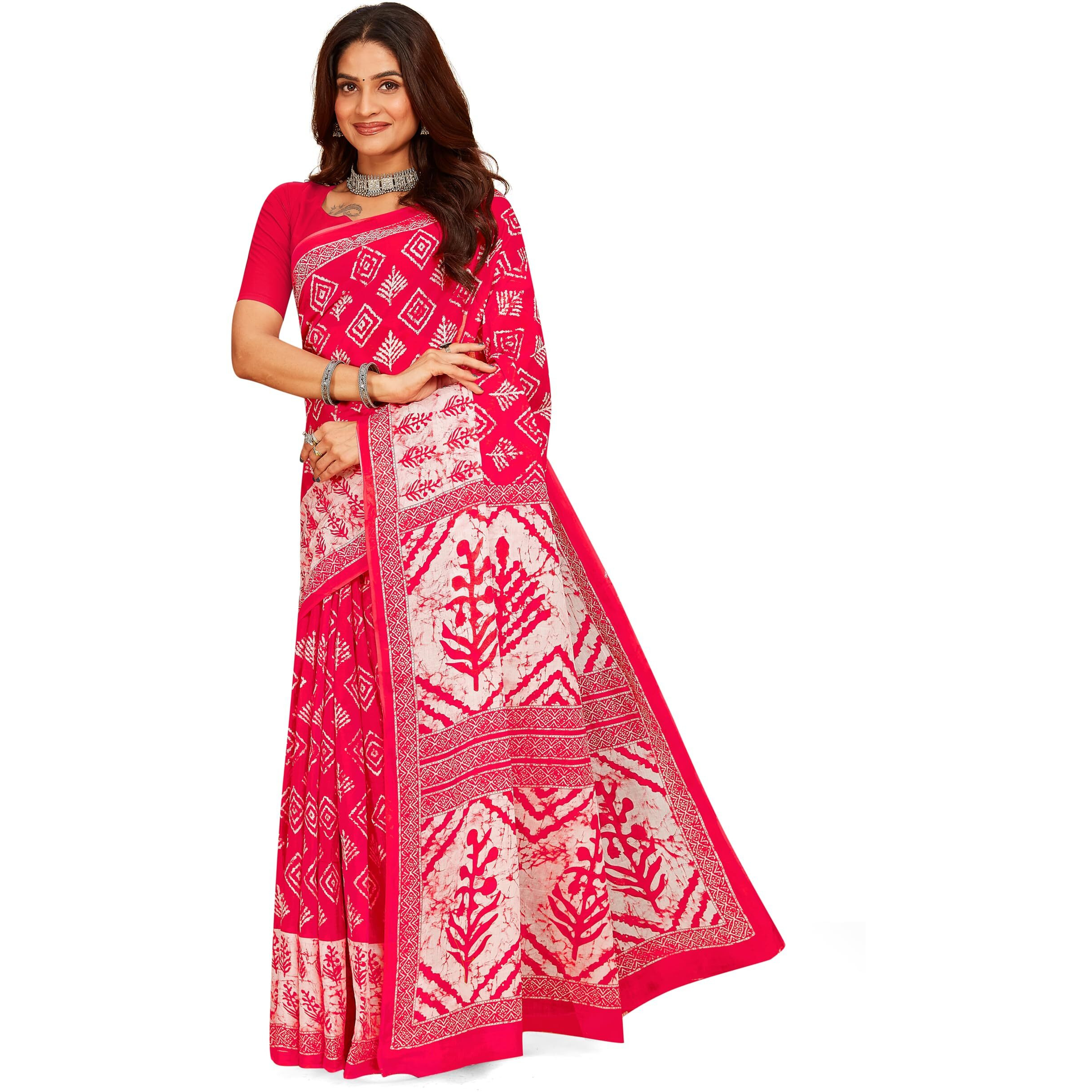 Tamaira Fashion Women's Plain Cotton Saree (2480_Pink