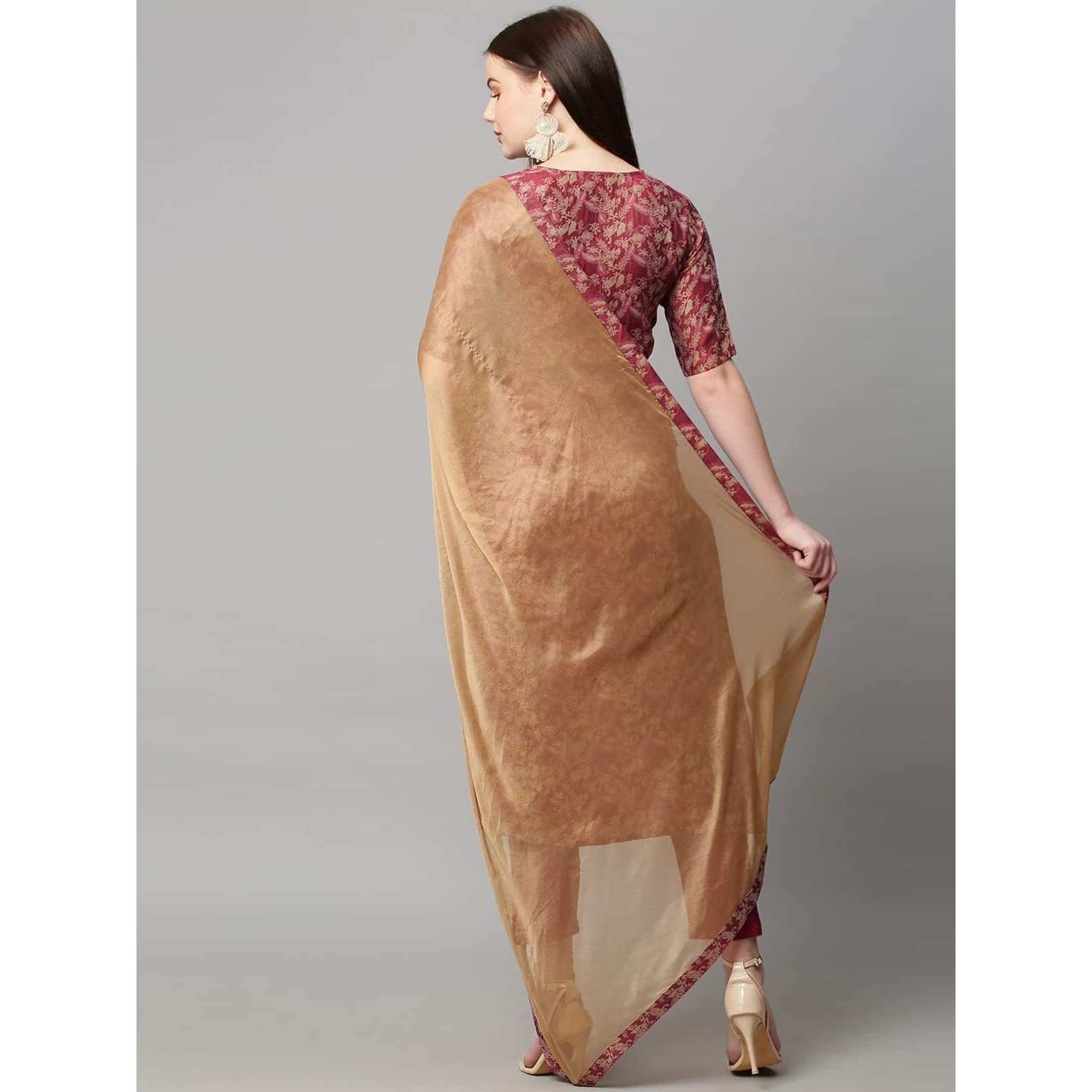 ANNI DESIGNER Women's Banarsi Silk Printed Straight Kurta with Pant & Dupatta See_Red_2XL