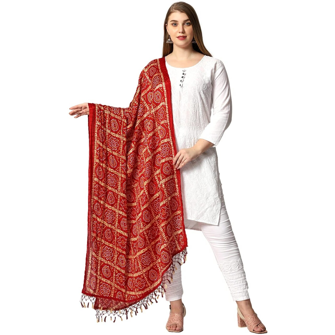 Weavers Villa Women's Cotton Printed Dupatta Chunni (Maroon), 2.25 Mtrs