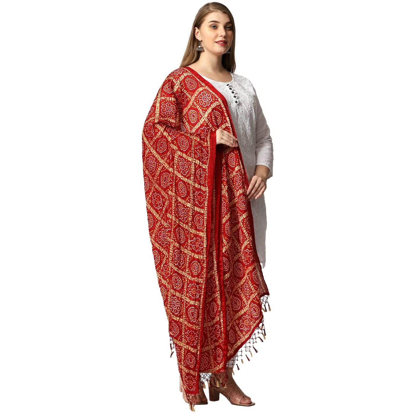 Weavers Villa Women's Cotton Printed Dupatta Chunni (Maroon), 2.25 Mtrs