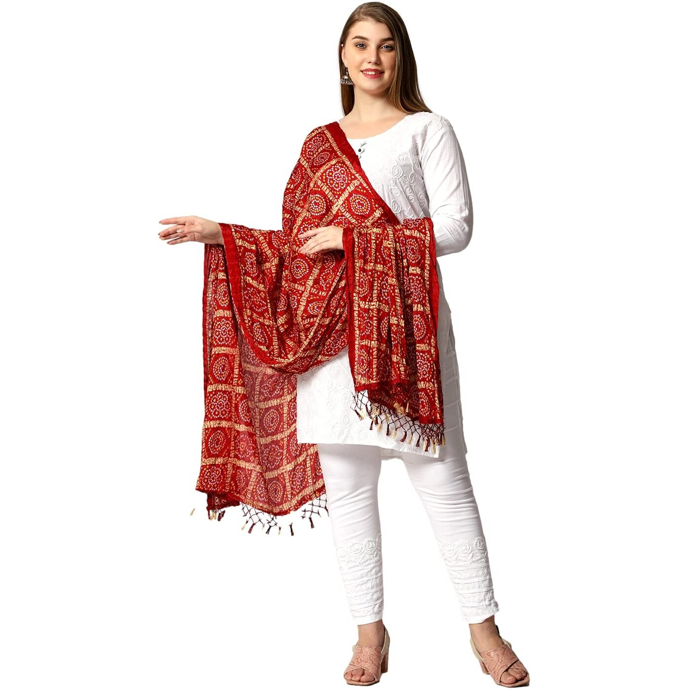 Weavers Villa Women's Cotton Printed Dupatta Chunni (Maroon), 2.25 Mtrs