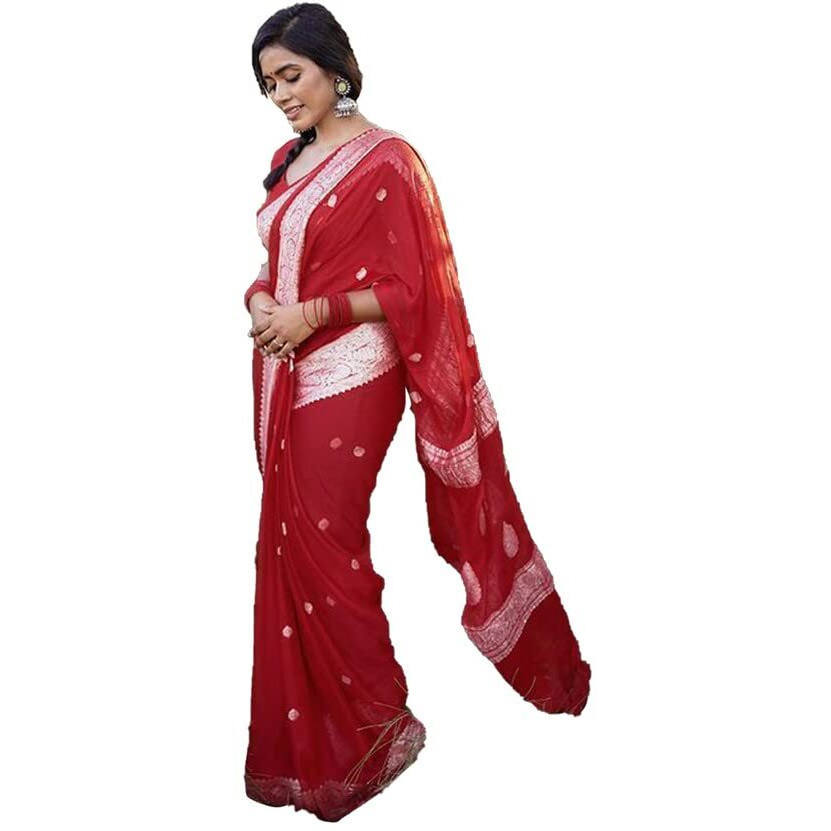 Satrani Women's Cotton Silk Jacquard Saree with Unstitched Blouse Piece (3073S107N_Red)