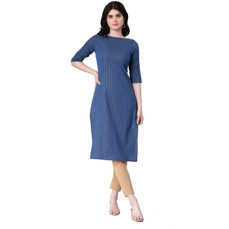 Hritika Women's Blue Solid Printed Cotton Blend Casual Kurta_(HRKR5_HRK0014BLUE_XS)