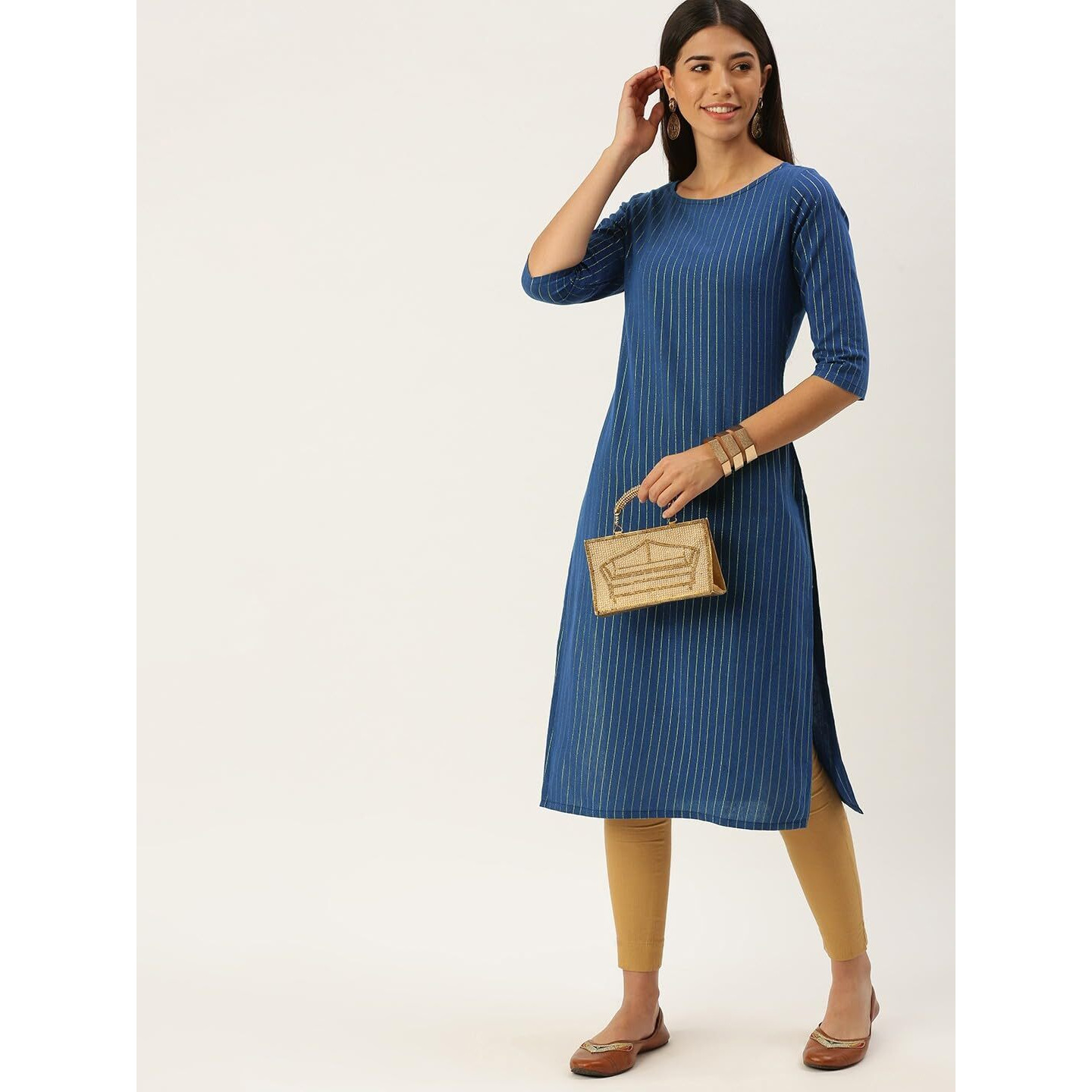 Hritika Women's Blue Solid Printed Cotton Blend Casual Kurta_(HRKR5_HRK0014BLUE_XS)