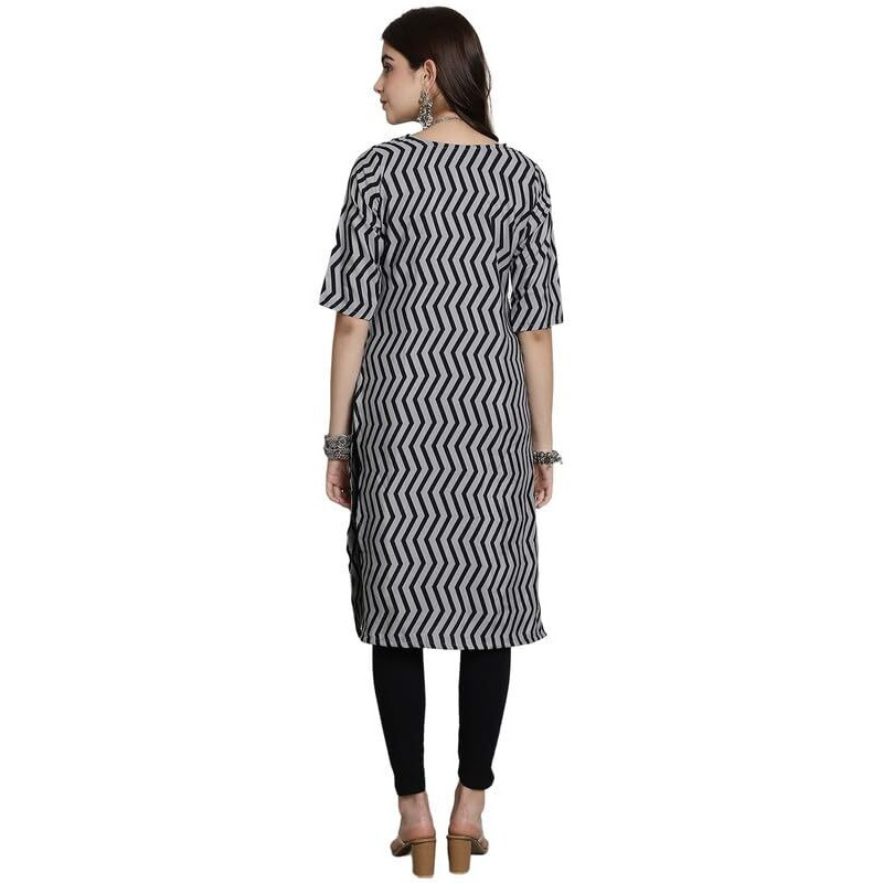 7Threads Kurti for Women|Kurti|Kurta|Kurta for Women|Crepe Kurti|Printed Kurta|Crepe Straight Kurti Kurti_AS_530336_L Black