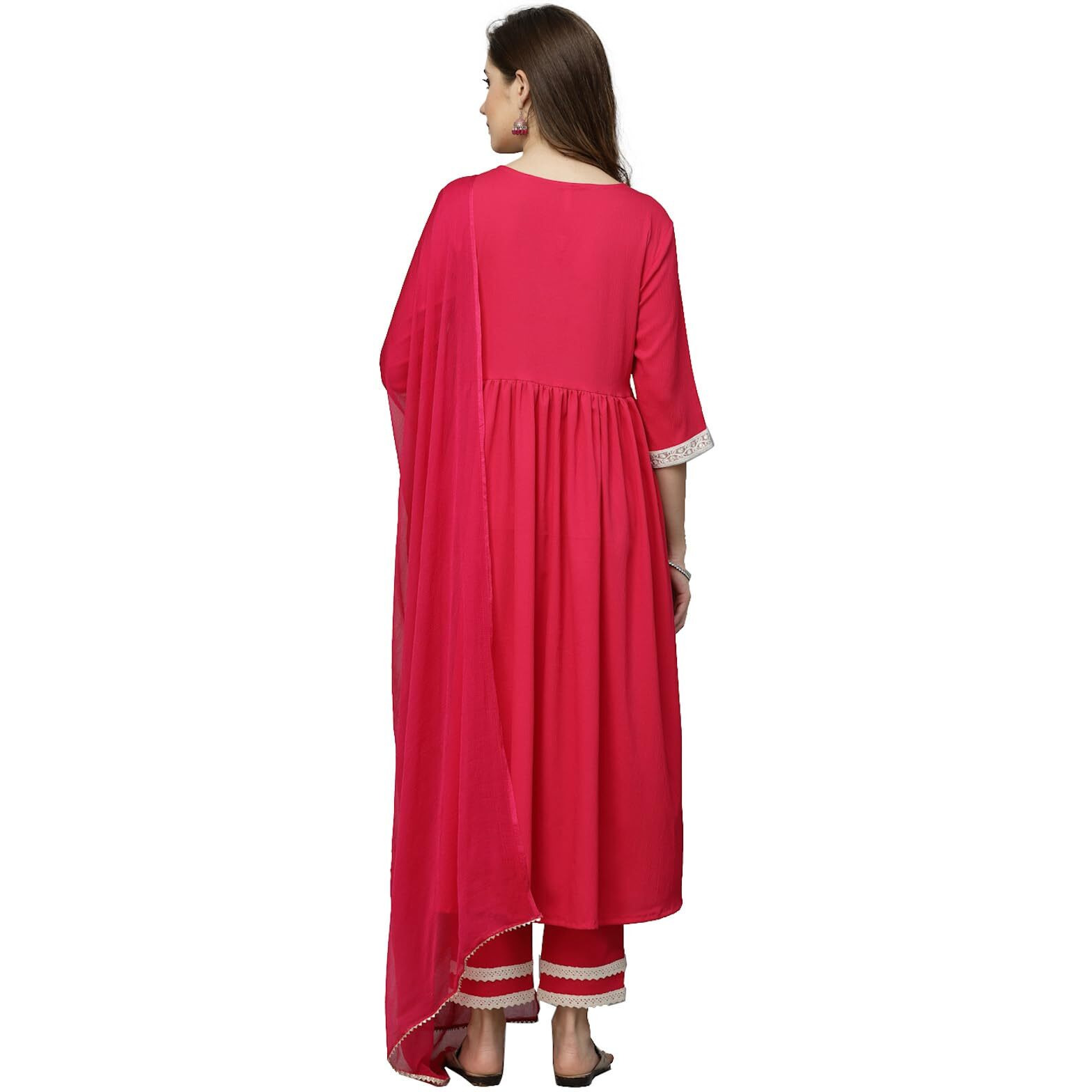 Stylum Women's Solid Crepe Kurta Pant Dupatta Set (KPDJANVIPINK36_Magenta,S)
