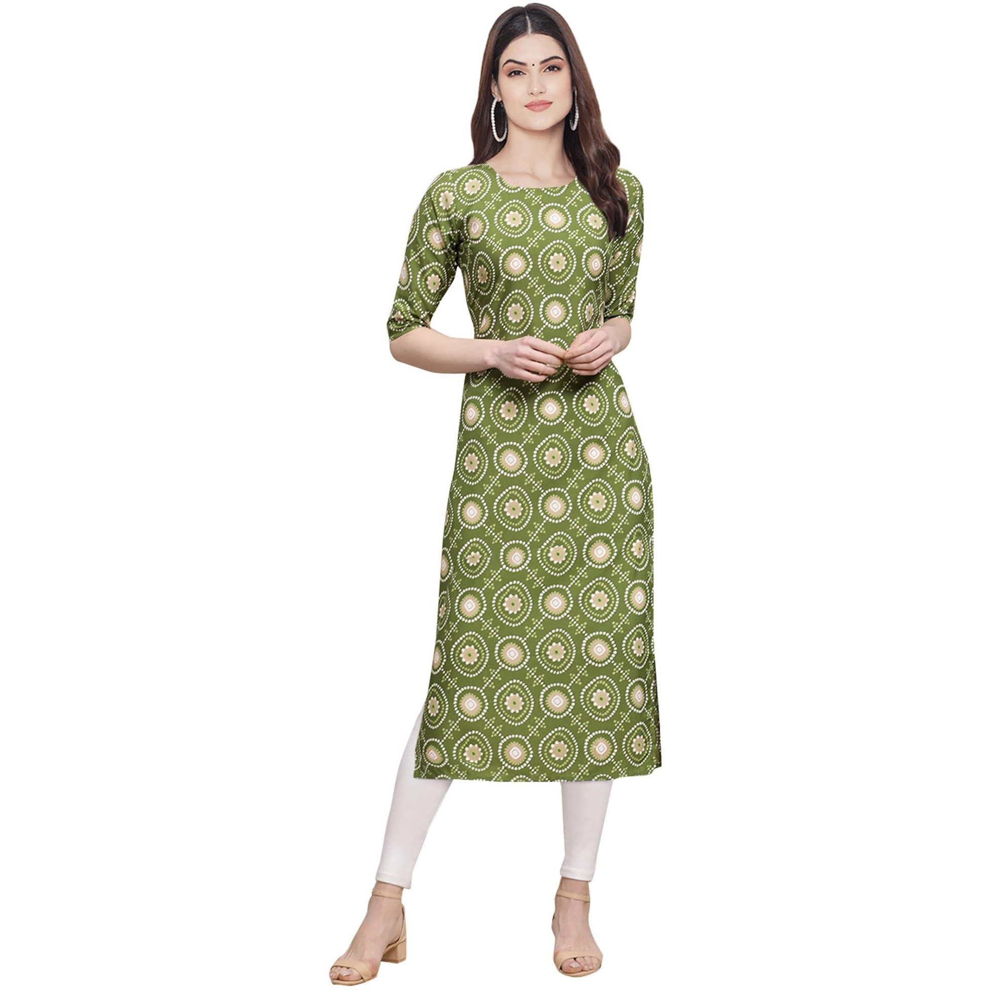 Pinkmint Women's Crepe Light Green Color Geometric Digital Printed Straight Kurti [F-530338_XXL]
