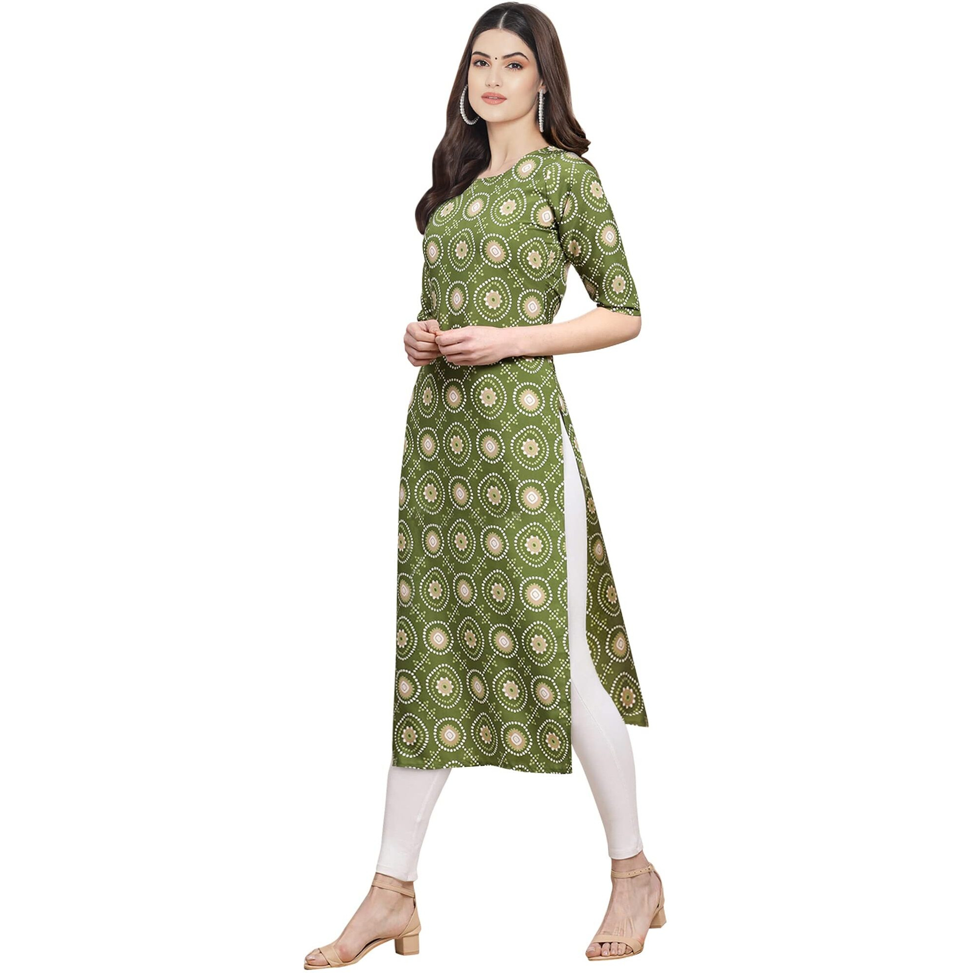 Pinkmint Women's Crepe Light Green Color Geometric Digital Printed Straight Kurti [F-530338_XXL]