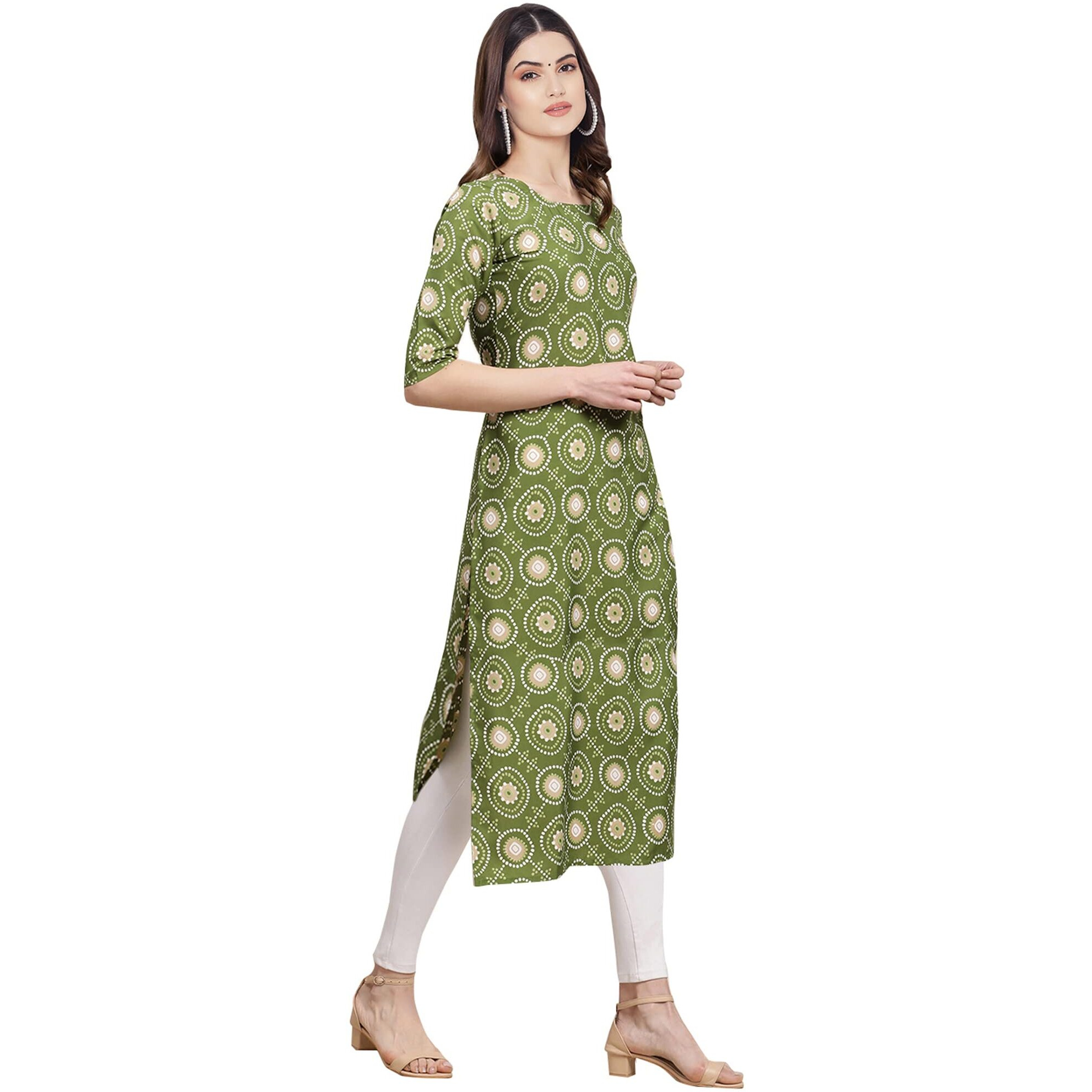 Pinkmint Women's Crepe Light Green Color Geometric Digital Printed Straight Kurti [F-530338_XXL]