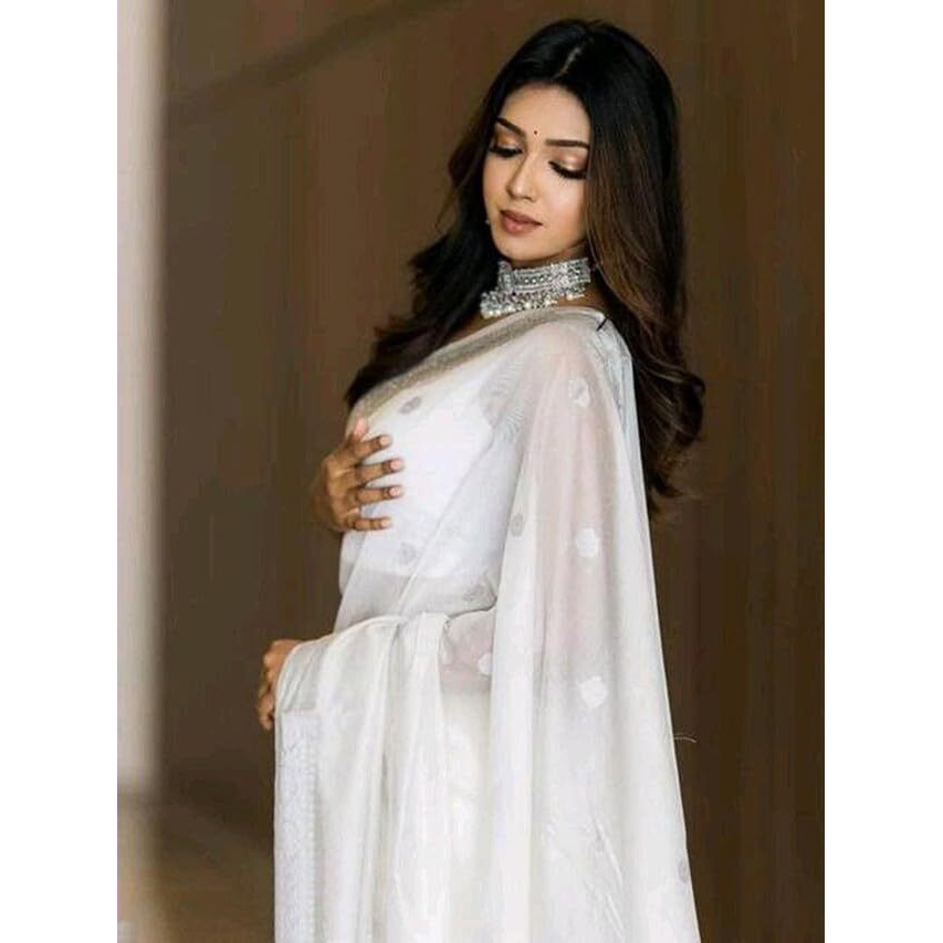 Satrani Women's Cotton Silk Jacquard Saree with Unstitched Blouse Piece (3073S106N_White)