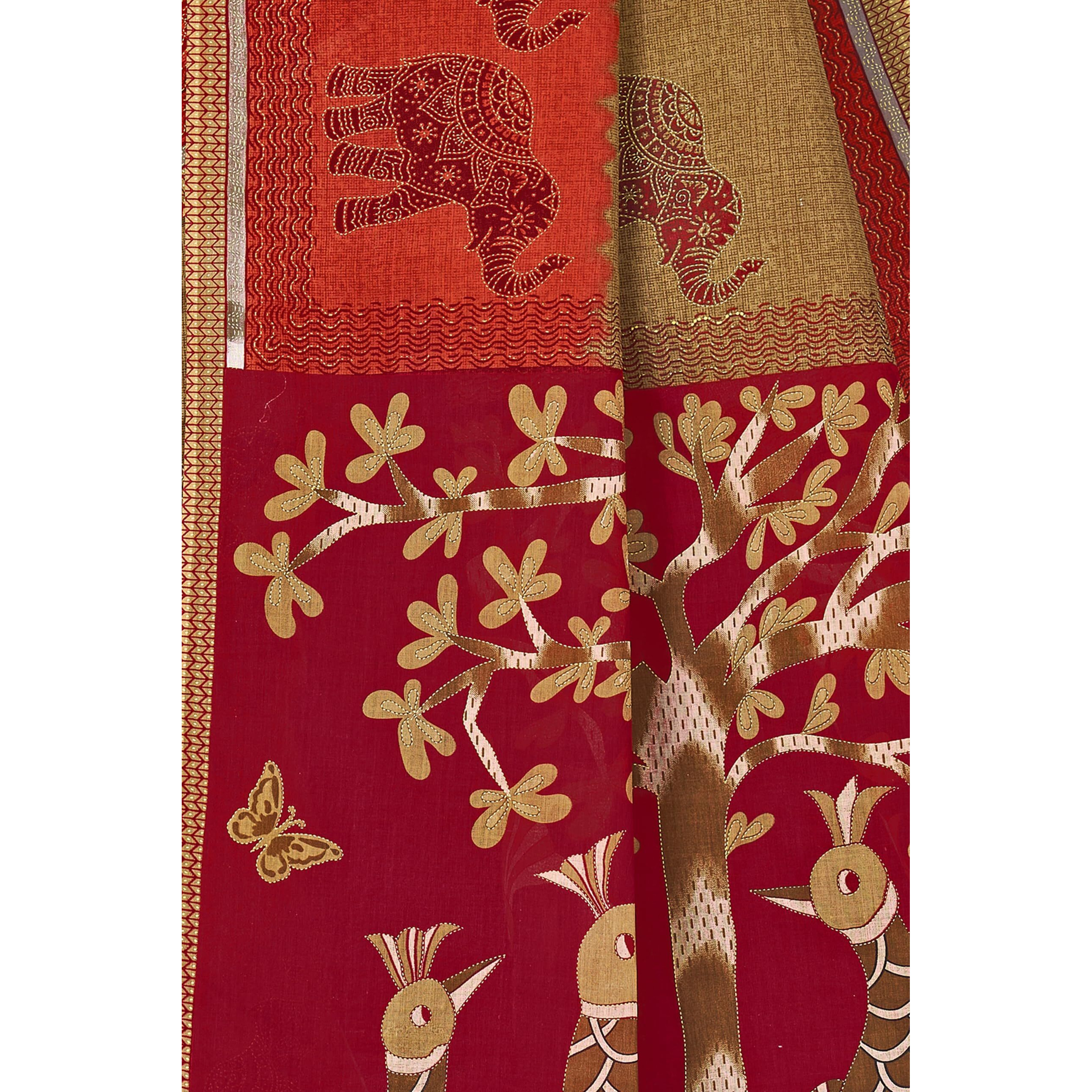 Tamaira Fashion Women's Plain Cotton Saree (11611_Beige&RustOrange