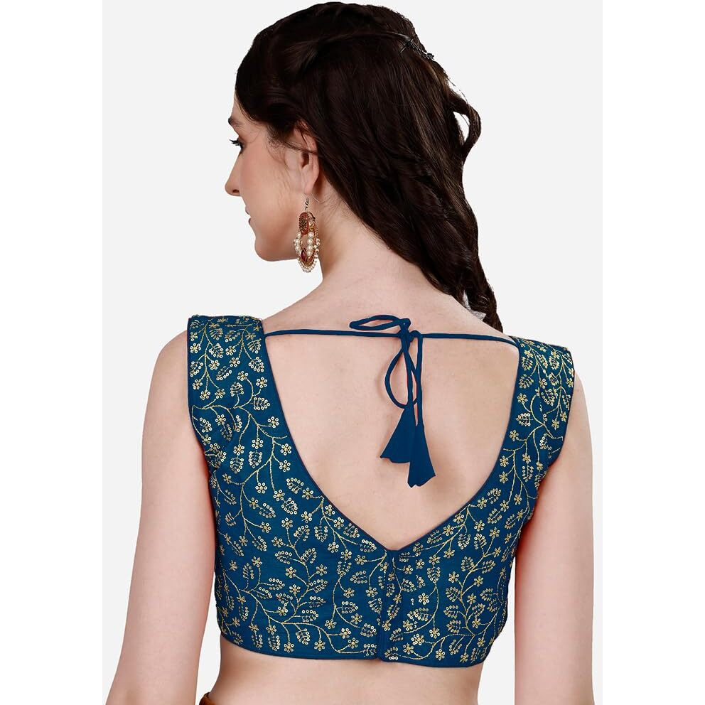 Pujia Mills Women's Sleeveless Blouse for Women morpeach Sleeveless Blouse Readymade Embroidery Work Blouse Sleeveless Saree Blouse Choli for Women aari Blouse Readymade (Krishnam Morpeach 38)