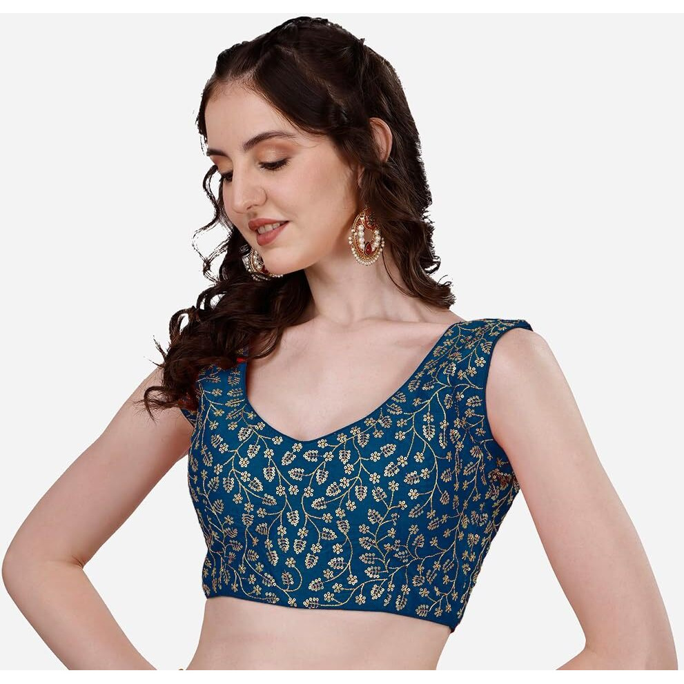 Pujia Mills Women's Sleeveless Blouse for Women morpeach Sleeveless Blouse Readymade Embroidery Work Blouse Sleeveless Saree Blouse Choli for Women aari Blouse Readymade (Krishnam Morpeach 38)