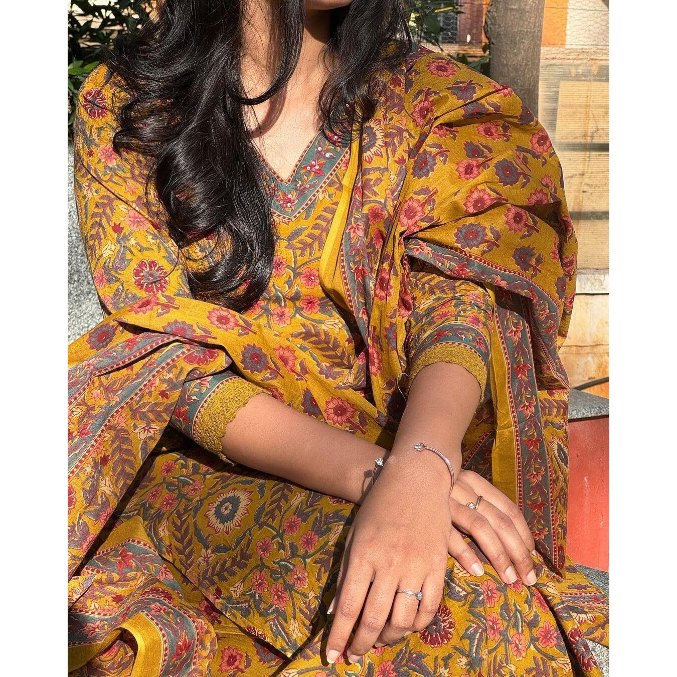 KLOSIA Women's Rayon Viscose Floral Printed A-Line Kurta Pant With Dupatta Set (In, Alpha, X Large, Yellow)