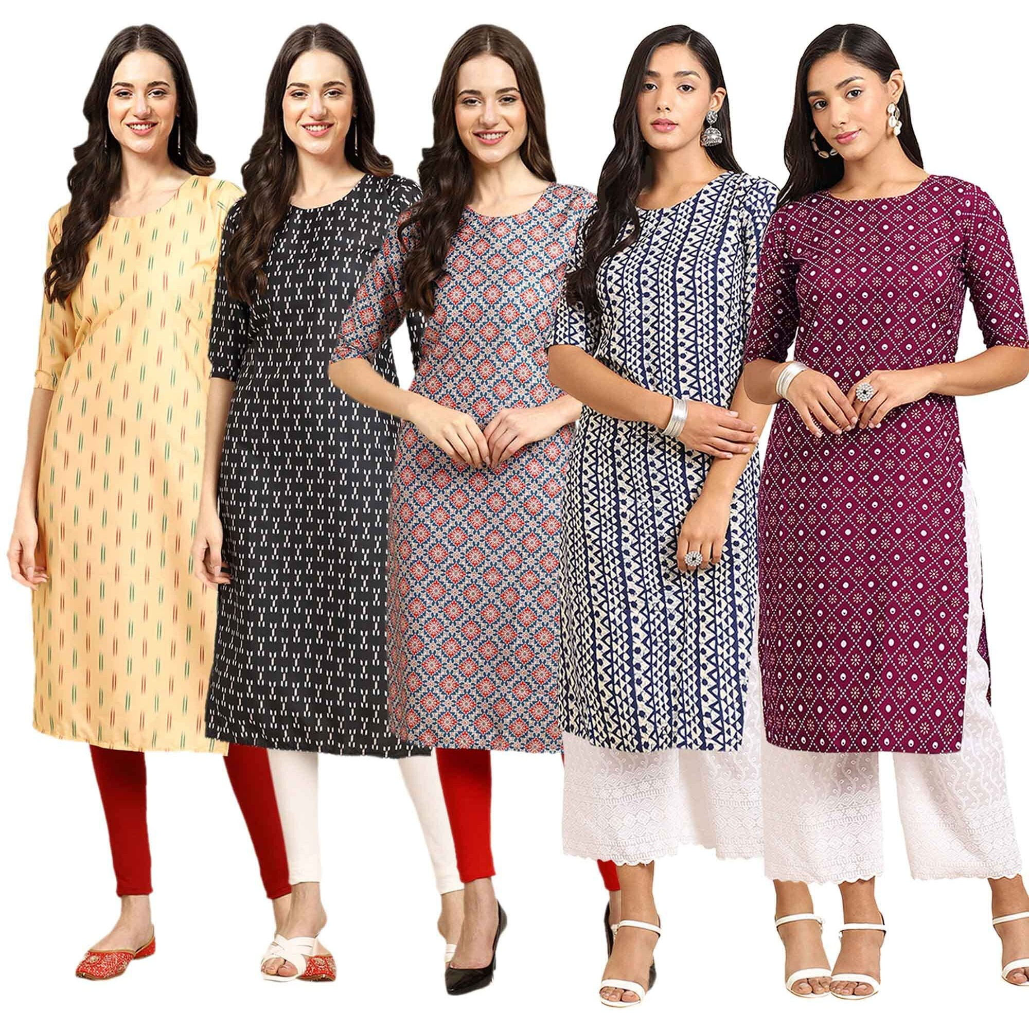 Pinkmint Women's Crepe Digital Print Straight Kurta [Pack of 5] (CCH-360-362-372-348-355-XXL)