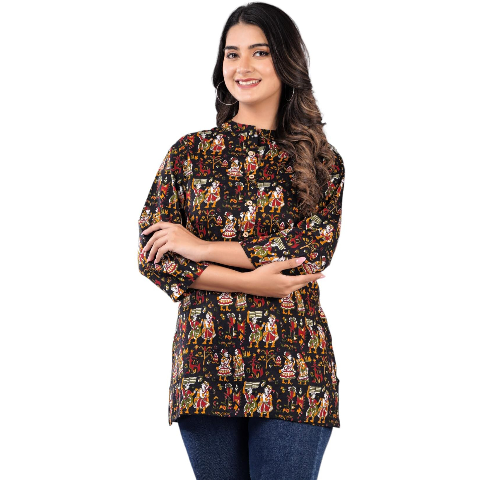 Jikonet Women's Rayon Straight Short Kurti - 520, (X-Large, Black)