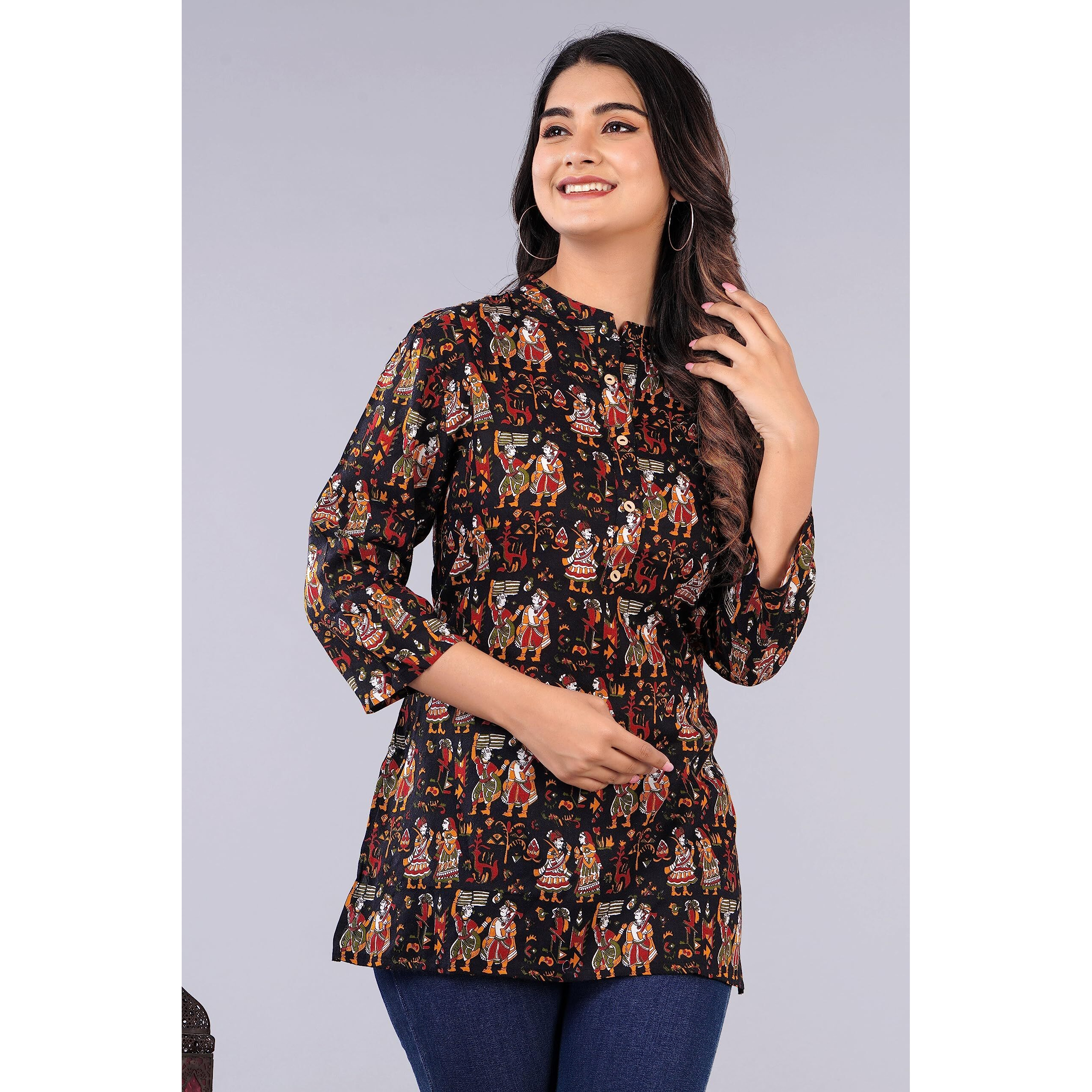 Jikonet Women's Rayon Straight Short Kurti - 520, (X-Large, Black)