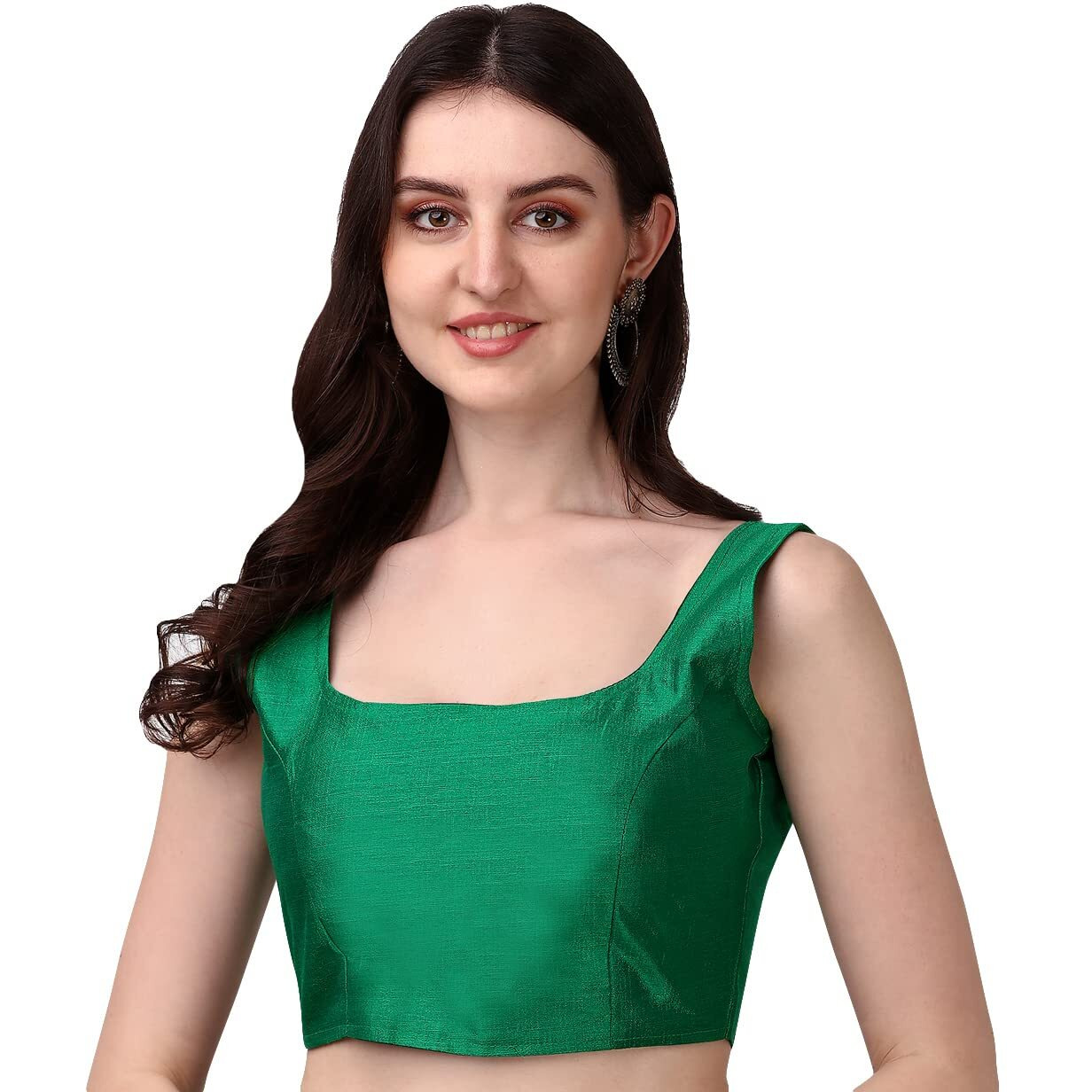 Vihu Fashion Women's Deep Neck Silk Sleeveless Readymade Blouse (Green, 36)