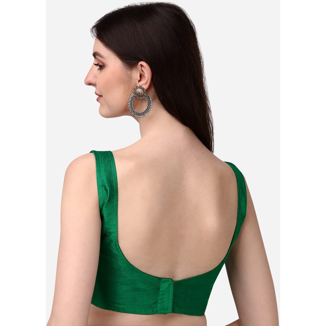 Vihu Fashion Women's Deep Neck Silk Sleeveless Readymade Blouse (Green, 36)