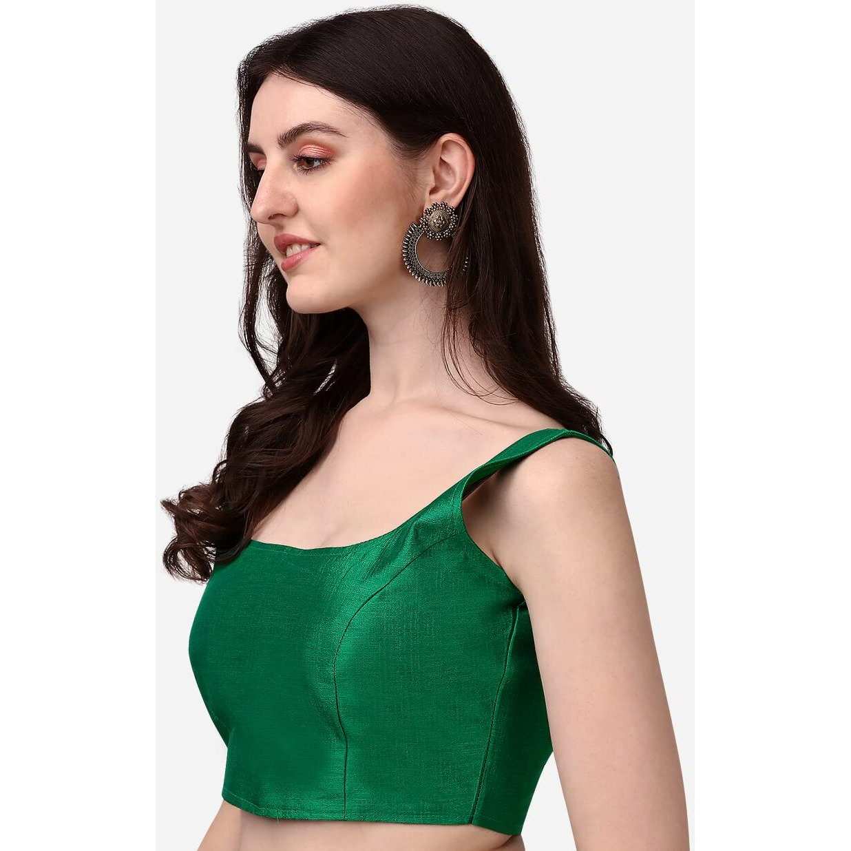 Vihu Fashion Women's Deep Neck Silk Sleeveless Readymade Blouse (Green, 36)