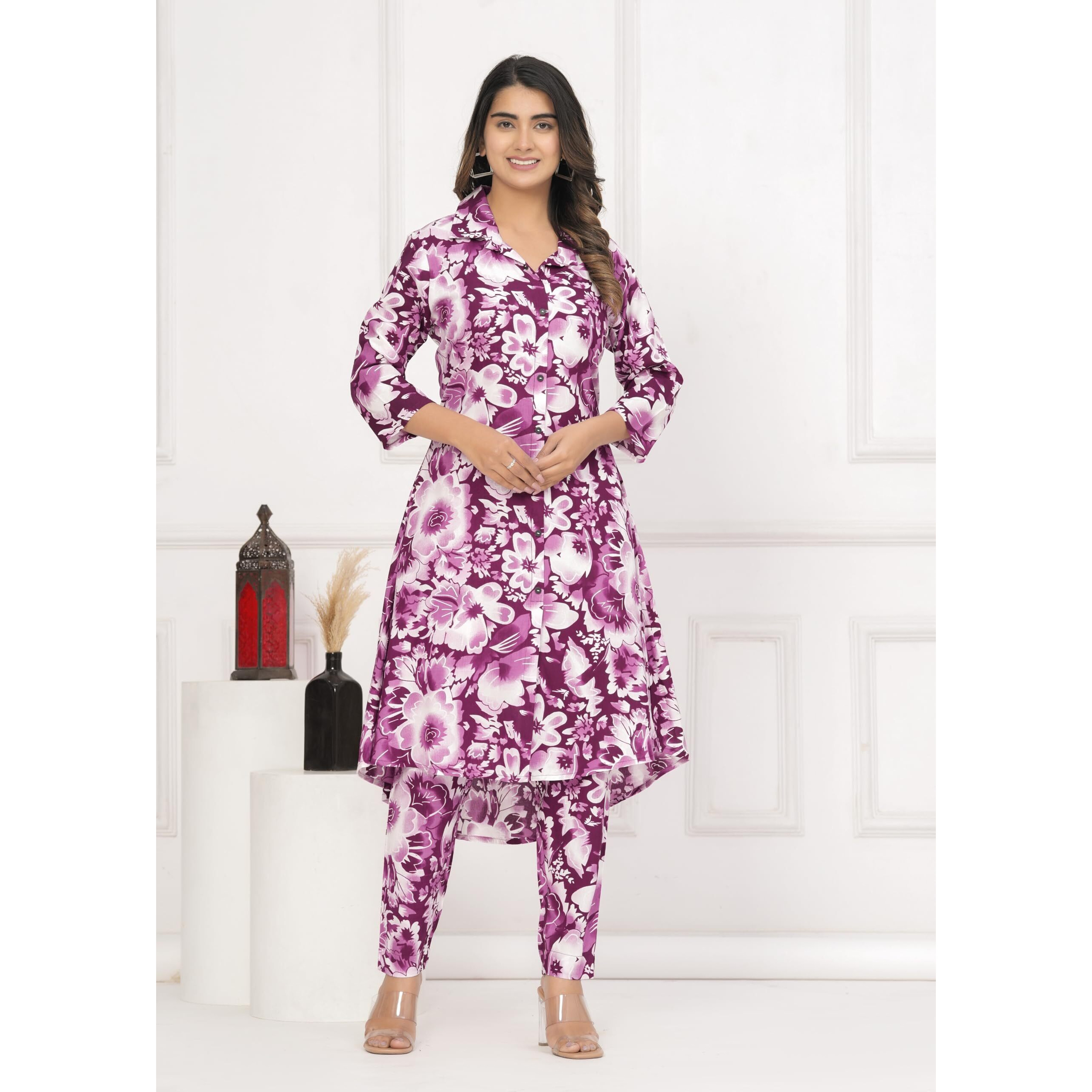 TANISHA Women Co-Ord Set Dress Kurta with Pant Set Outdoor Outfits Wear Purple