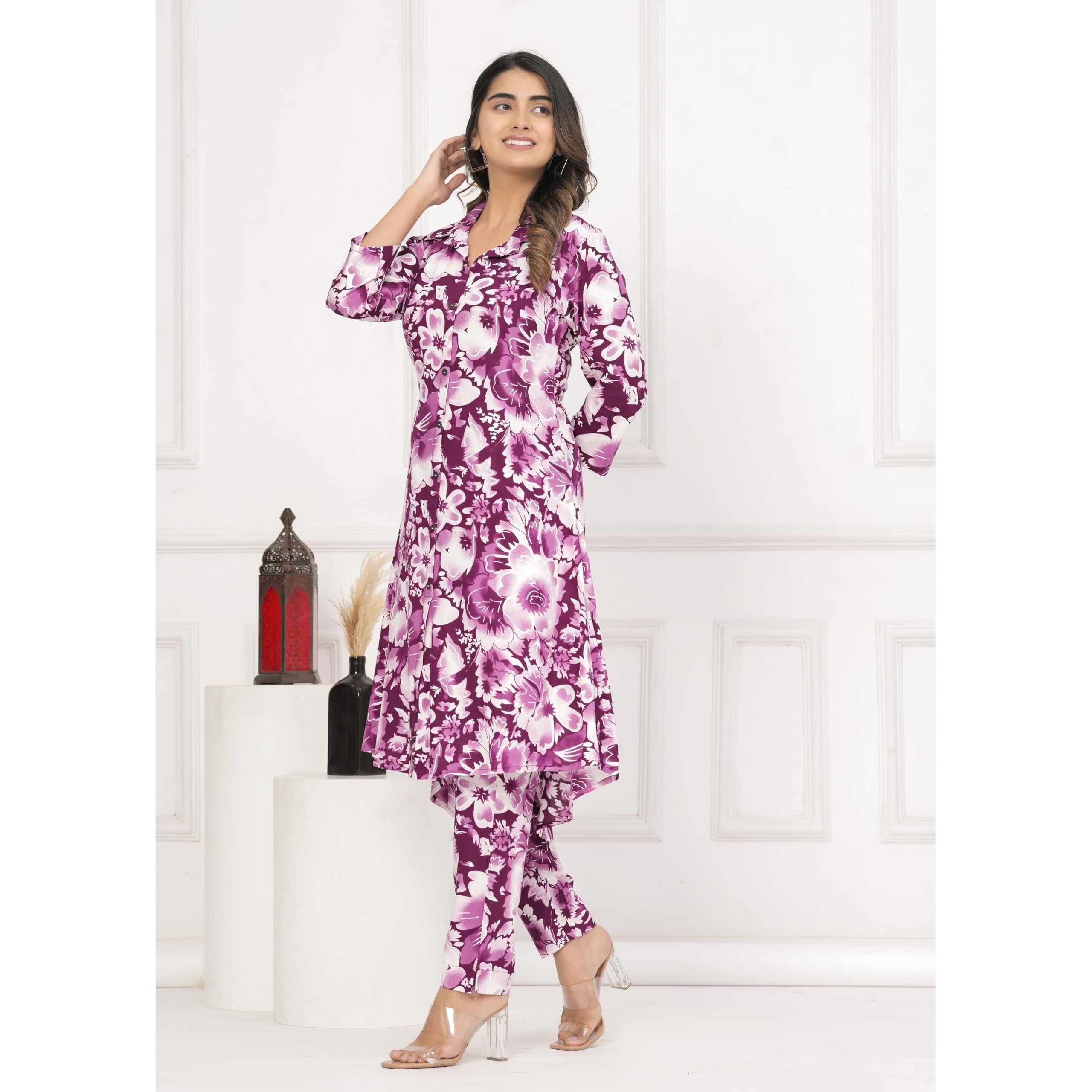 TANISHA Women Co-Ord Set Dress Kurta with Pant Set Outdoor Outfits Wear Purple