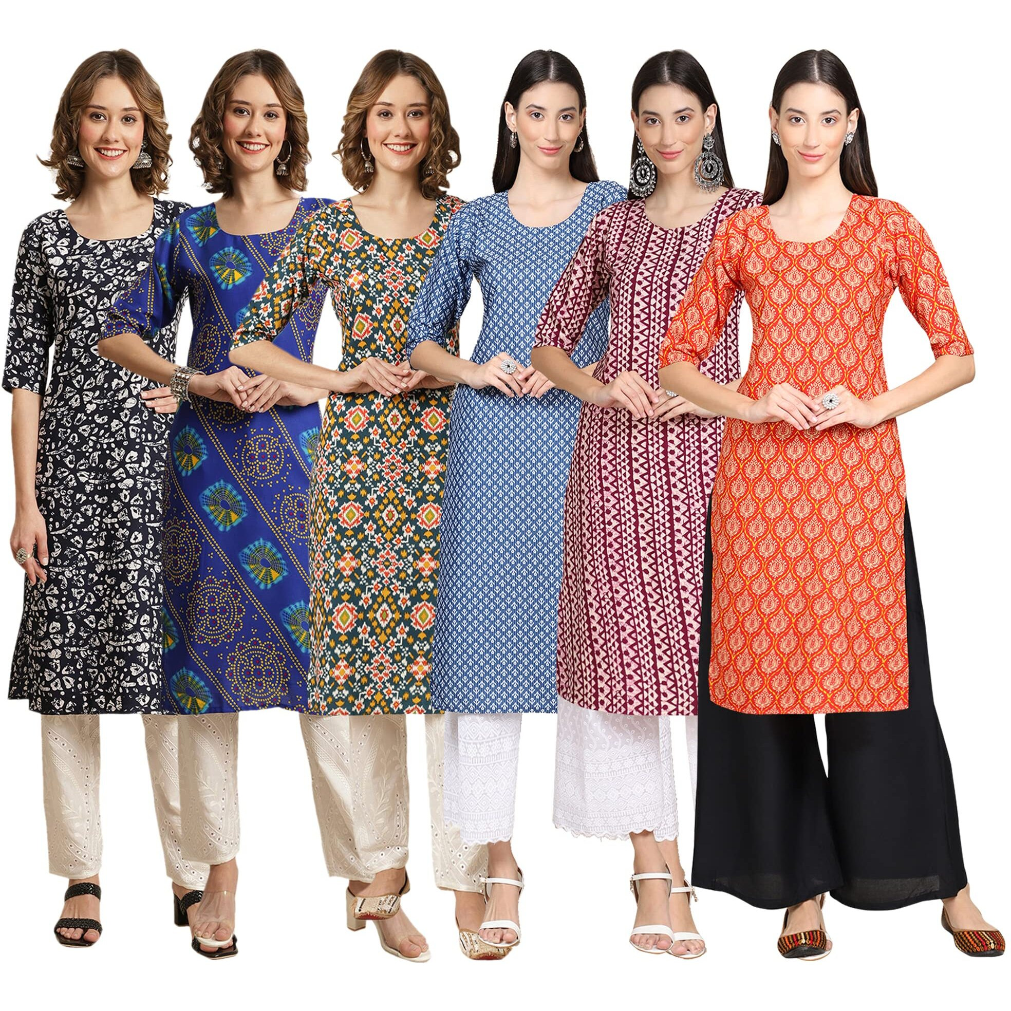 Pinkmint Women's Crepe Digital Print Straight Kurta [Pack of 6](CR-388-391-383-367-347-354-S)