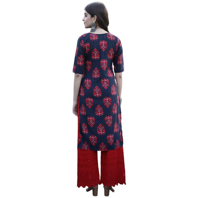 7Threads Kurti for Women|Kurti|Kurta|Kurta for Women|Crepe Kurti|Printed Kurta|Crepe Straight Kurti Kurti_AS_530345_XXL Red