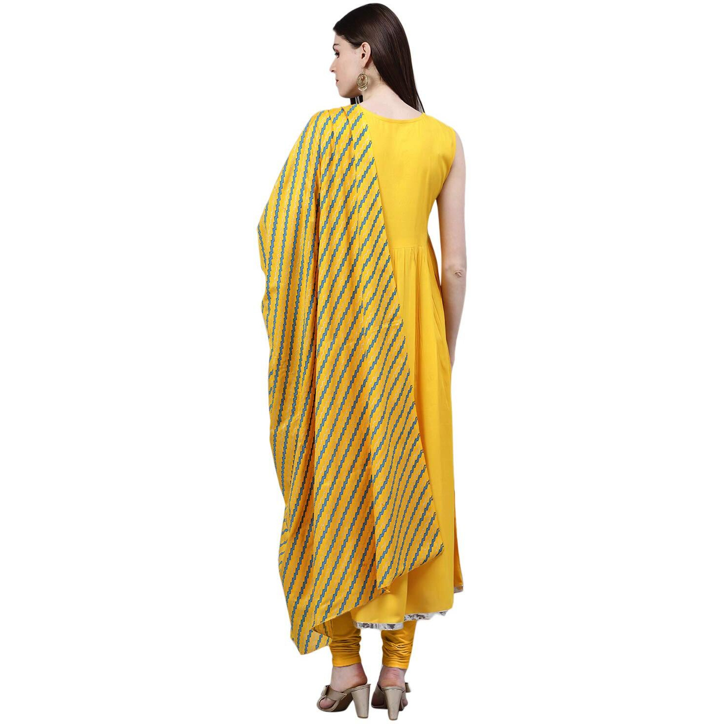 Stylum Women's Solid Rayon Flared Kurta Dupatta Set (Bunnymustardkdset38_Mustard, M)