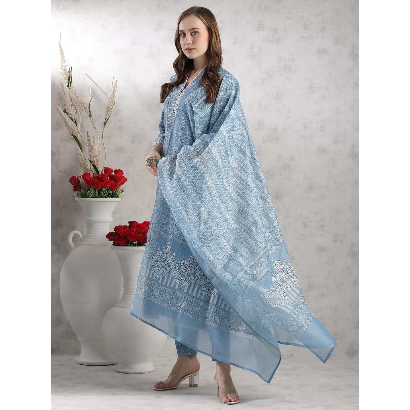 ANNI DESIGNER Women's Rayon Blend Straight Printed Kurta with Pant & Dupatta (SONEVA BLUE-VKS02_XXL_Blue_XX-Large)