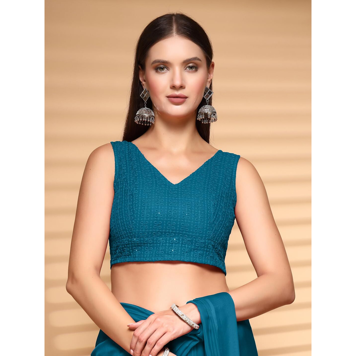 OOMPH Readymade Blouse for Women, Cotton, Sleeveless, V-Neck, rbbl603