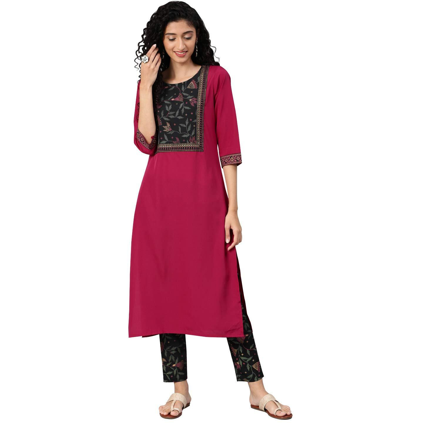 ZIYAA Women's Crepe Straight Kurta (ZIKUCR2830-S_Pink_Small)