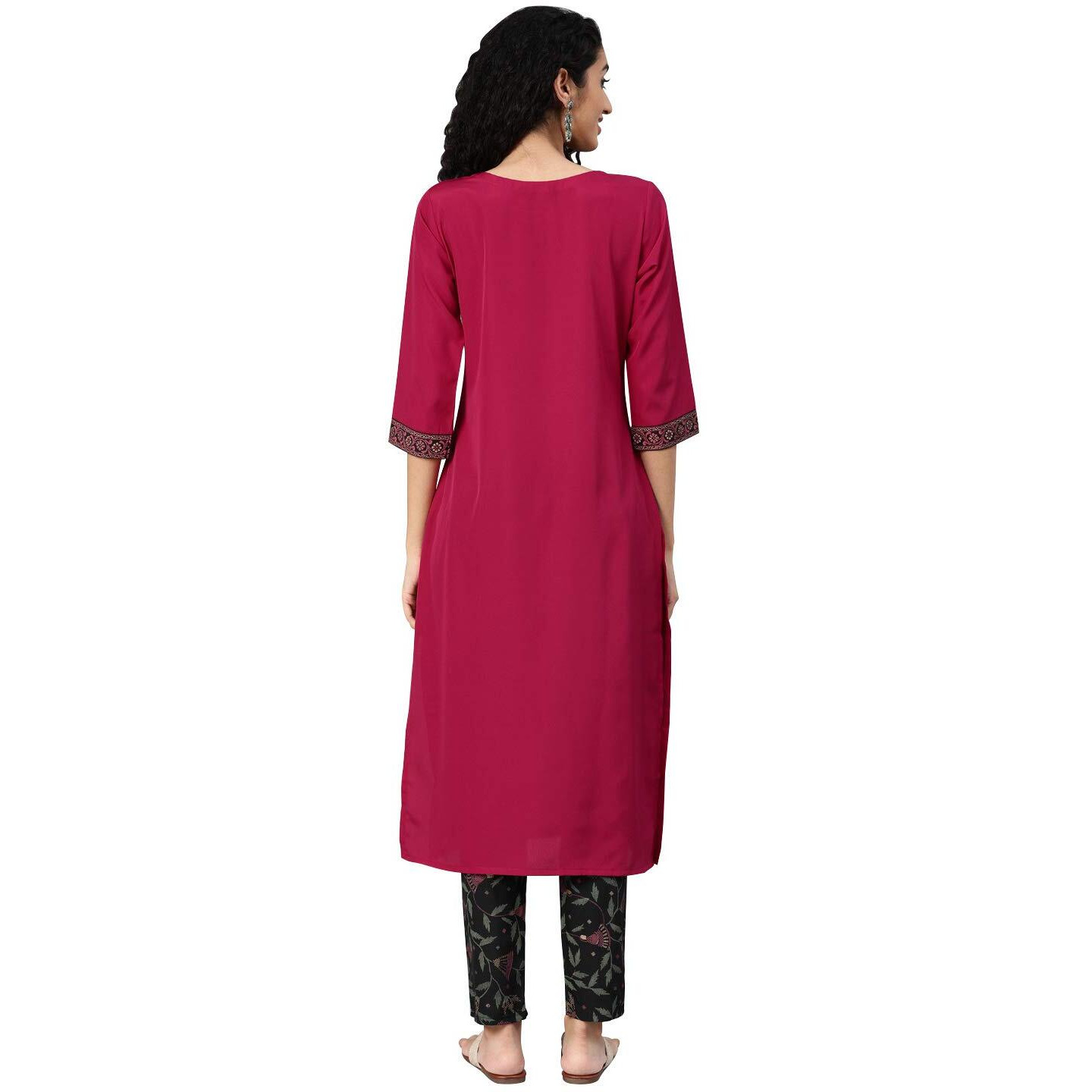 ZIYAA Women's Crepe Straight Kurta (ZIKUCR2830-S_Pink_Small)