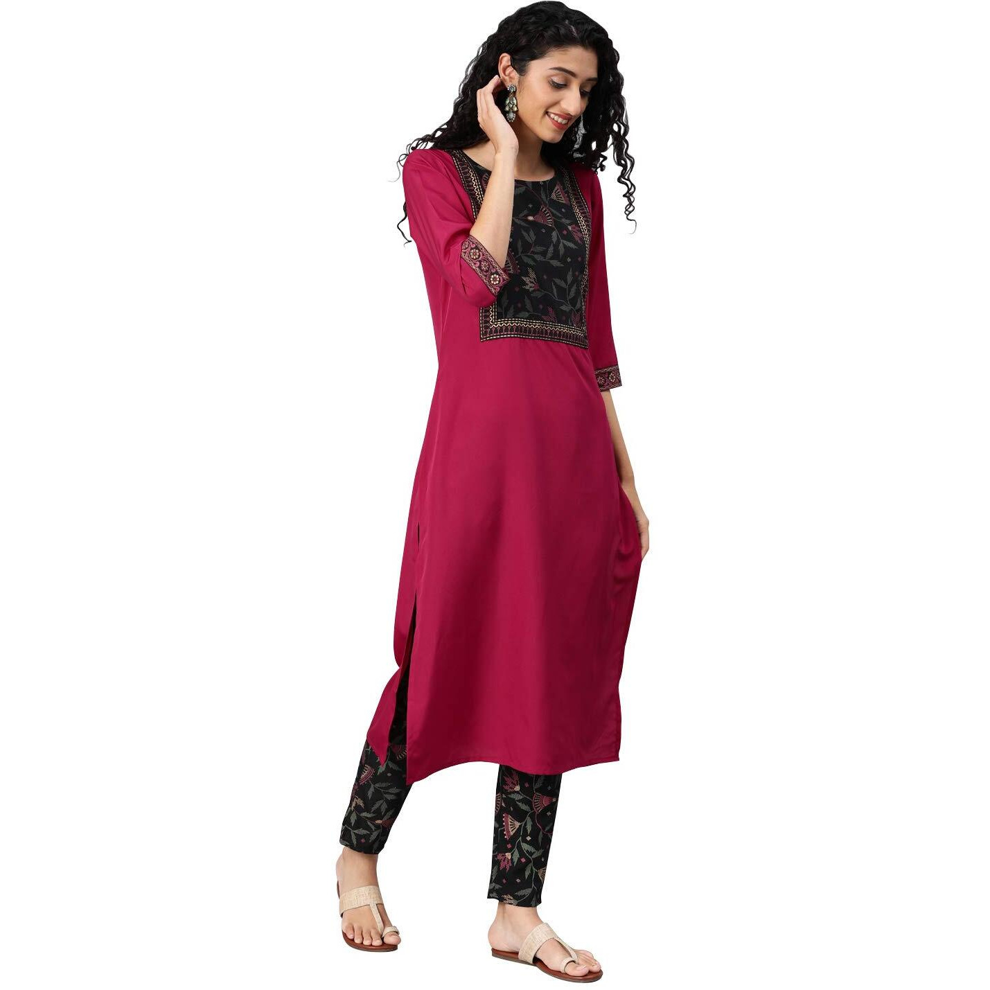 ZIYAA Women's Crepe Straight Kurta (ZIKUCR2830-S_Pink_Small)