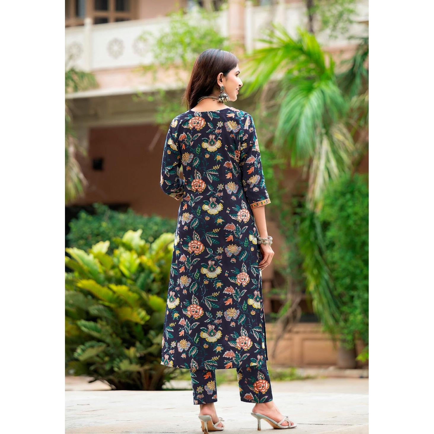 SMOWKLY Cotton Blend || Floral printed || 3/4 Sleeve || V-neck Dupatta set || Kurta pant & Dupatta set || 3 Piece Set for Women