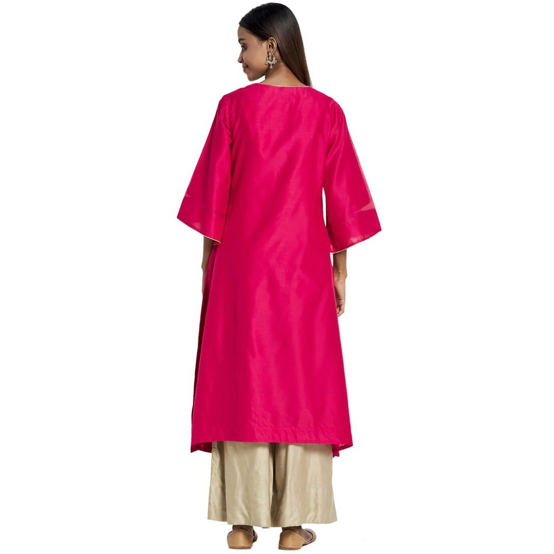 Fabindia Women's Cotton Silk Regular Kurta (102430402_Fuschia