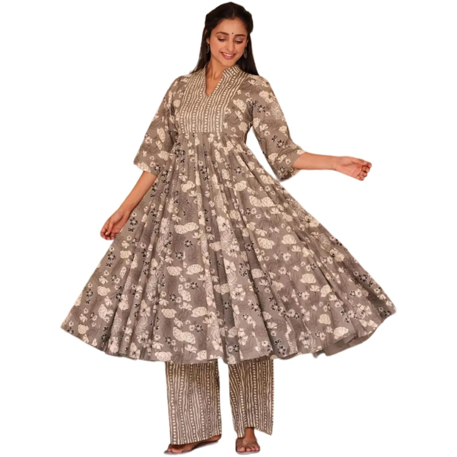 FABNEX kurta set for women | Women Kurta | Women Kurta Sets Kurtis | Women Kurta Pant Set | Women Kurta Pant Set Women Kurti Set with Pant (K-80) (Brown, S)