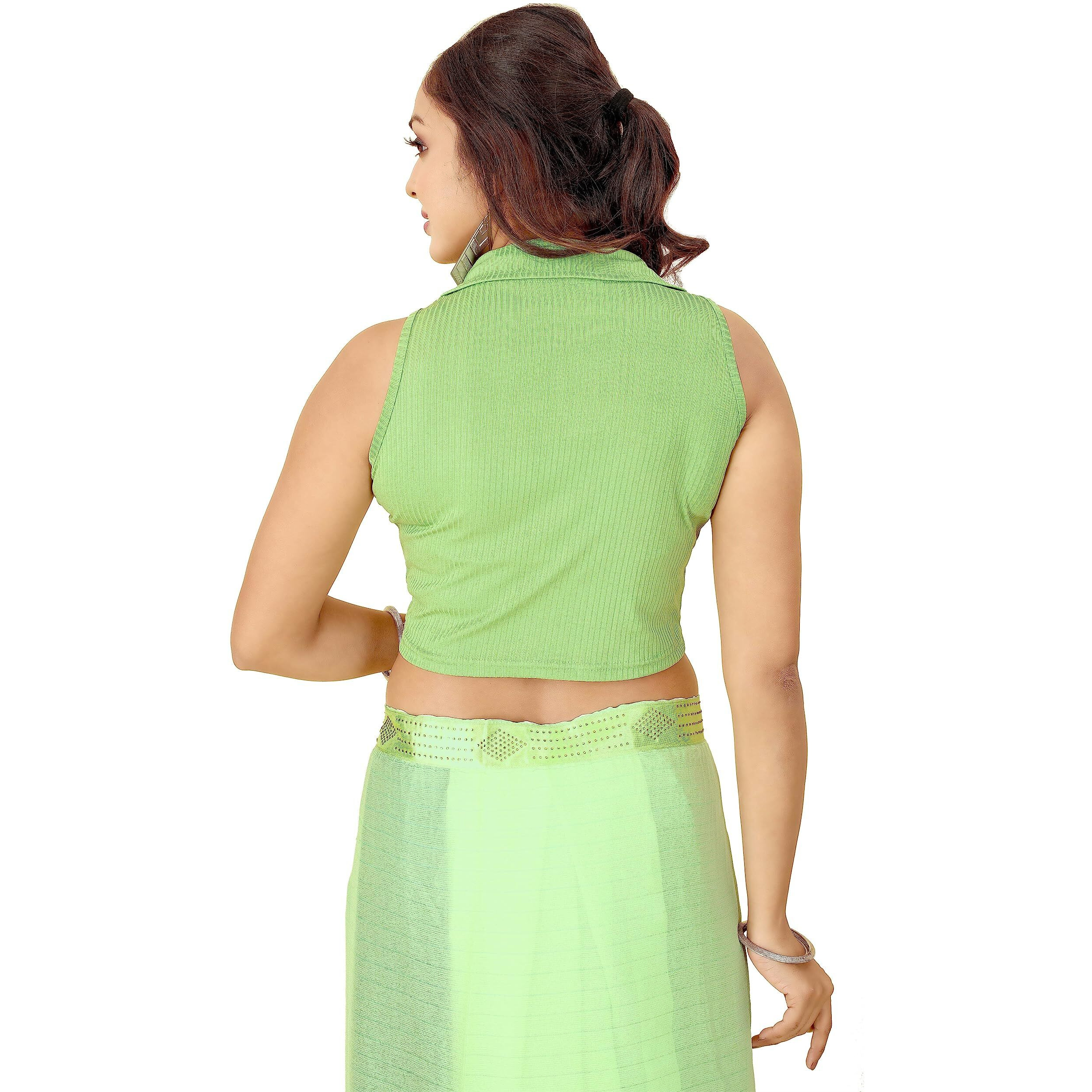 Shasmi Women's & Girls' Solid Ribbed Polo Club Collar Sleeveless Slim Fit Simplicity Blouse for Women (Blouse 49 Pista Green XS)