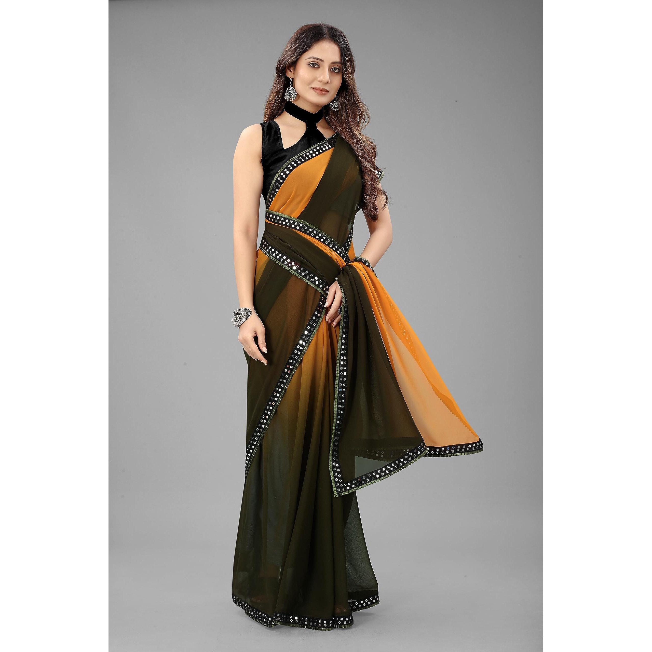 Regolith Designer Sarees for women Multi-Colored georgette sadi for women unstitched blouse pieces (Orange)