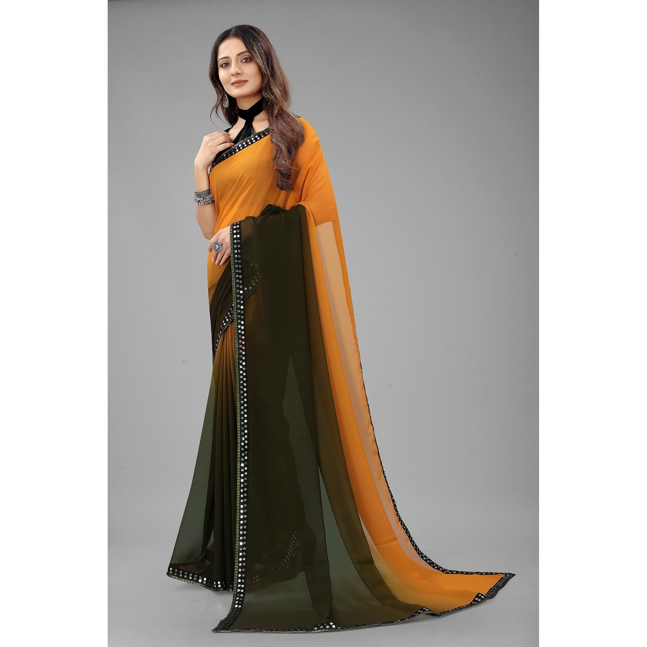 Regolith Designer Sarees for women Multi-Colored georgette sadi for women unstitched blouse pieces (Orange)