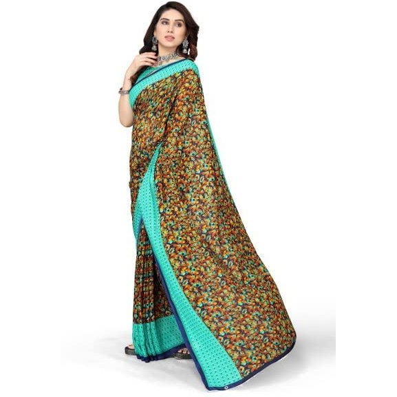Yashika Womens Georgette Printed Saree With Blouse Piece(NAMRATA GREEN_N_Free Size)