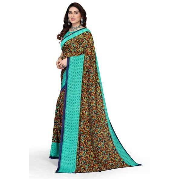 Yashika Womens Georgette Printed Saree With Blouse Piece(NAMRATA GREEN_N_Free Size)