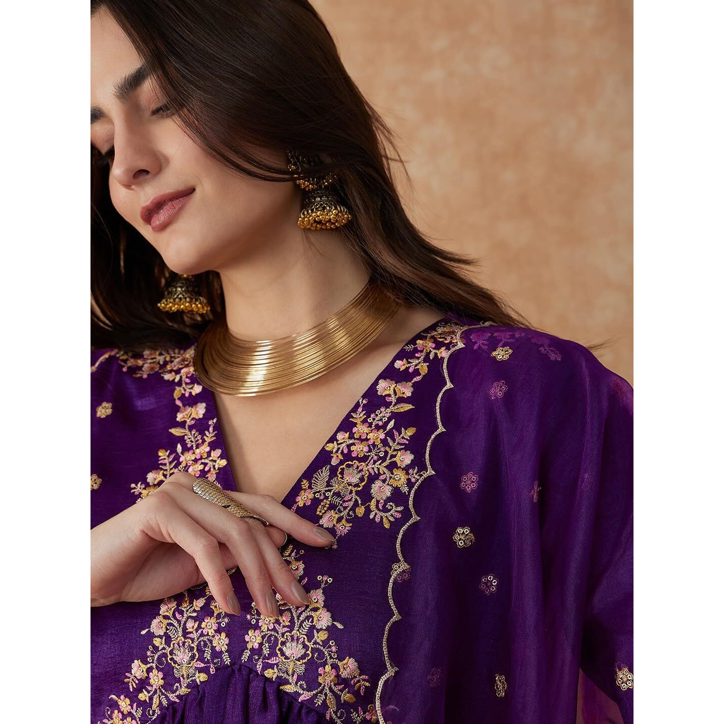 Alvami Women Embroidery Kurta and Pant Set With Dupatta | Wedding Suit | Festival Wear | (IN, Alpha, XL, Purple)