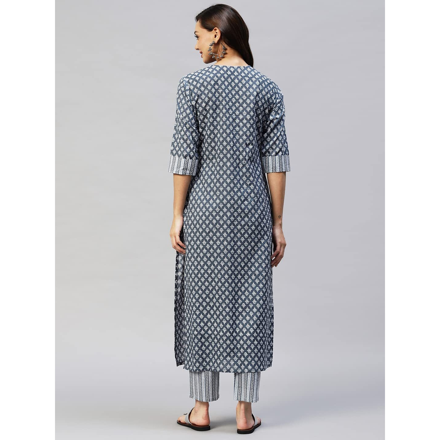 GoSriKi Women's Cotton Blend Straight Printed Kurta with Palazzo (Sumedha Blue_XXL-GO_ Blue_XX-Large)