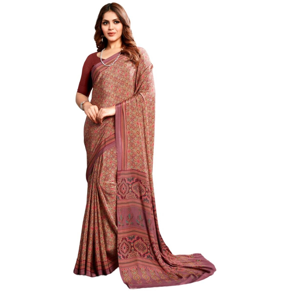 Jaanvi fashion Women's Crepe Printed Saree With Unstitched Blouse Piece(ornate-13008-c)